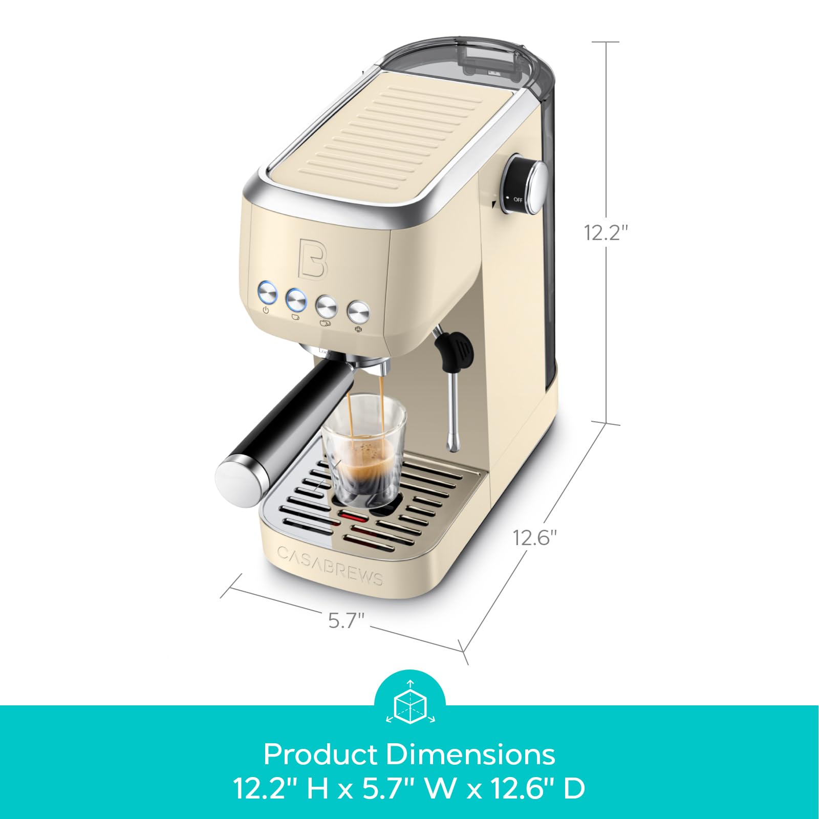CASABREWS 3700 Essential Espresso Machine 20 Bar, Stainless Steel Cappuccino & Latte Coffee Maker with Steam Frother for Home, 43.9oz Water Tank, Silver
