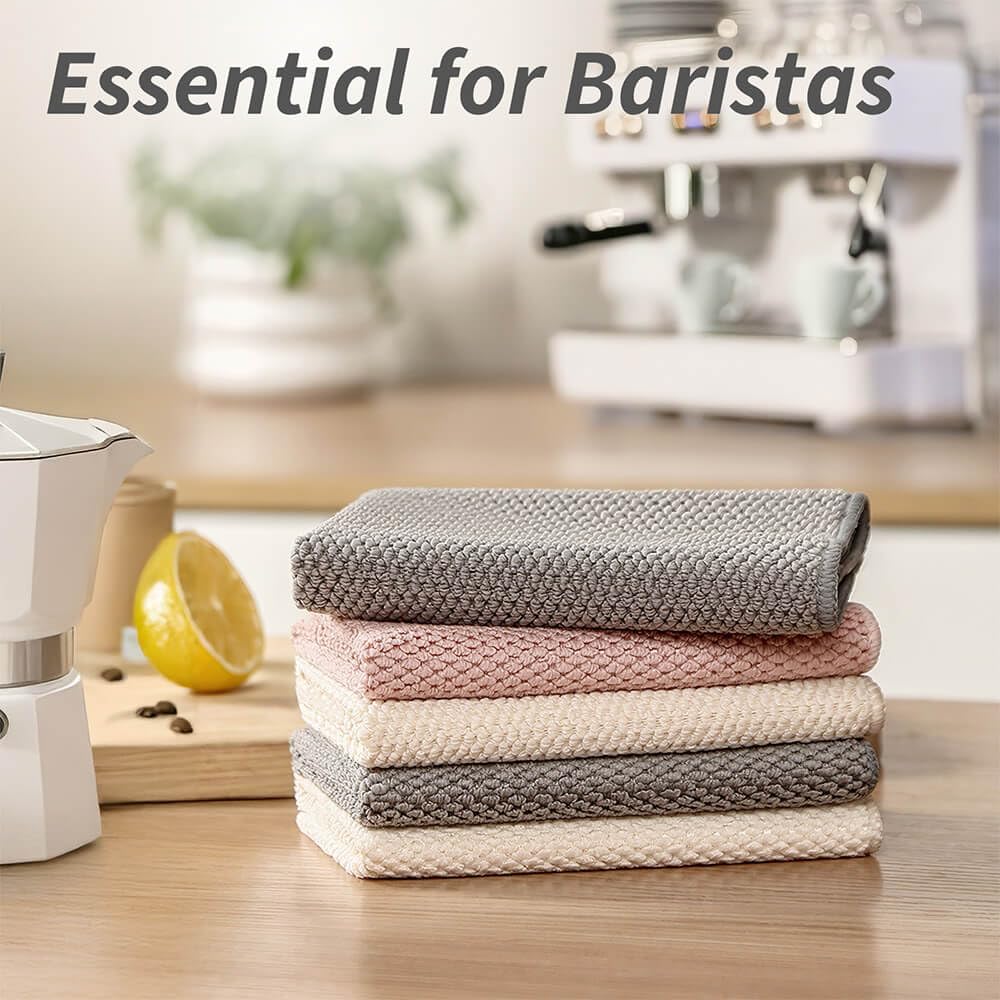 Barista Towel 6 Pack, Extra Thick Microfiber Coffee Cleaning Cloths, Espresso Machine Accessories for Coffee Bar, Steam Wand, Countertop, Milk Frother, 12”x12”