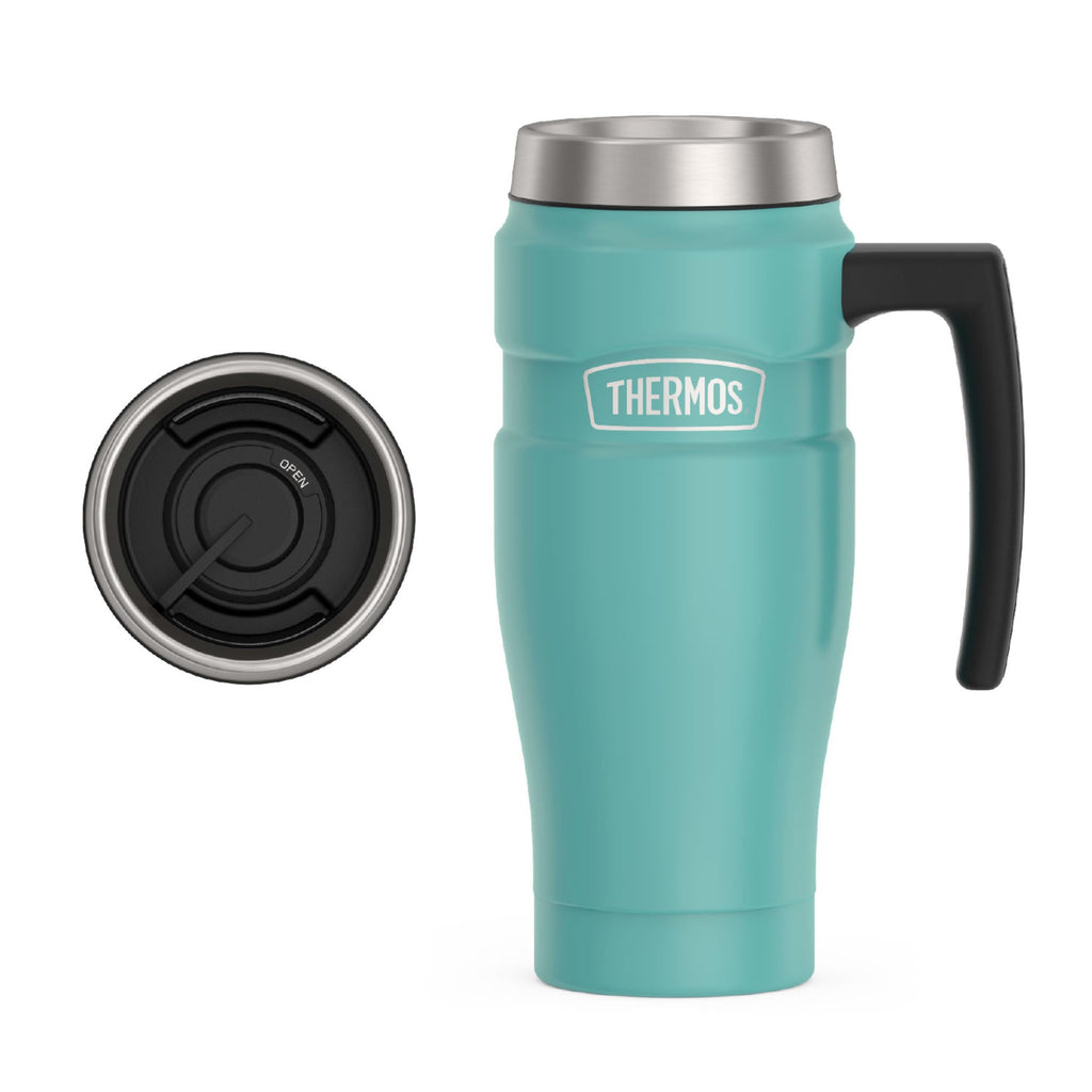 THERMOS Stainless King Vacuum-Insulated Travel Mug with Handle - 16oz, Midnight Blue - Thermos Tumbler for Hot & Cold Drinks - Leak & Sweat-Proof Stainless Steel Coffee Mug with Lid for Commuting