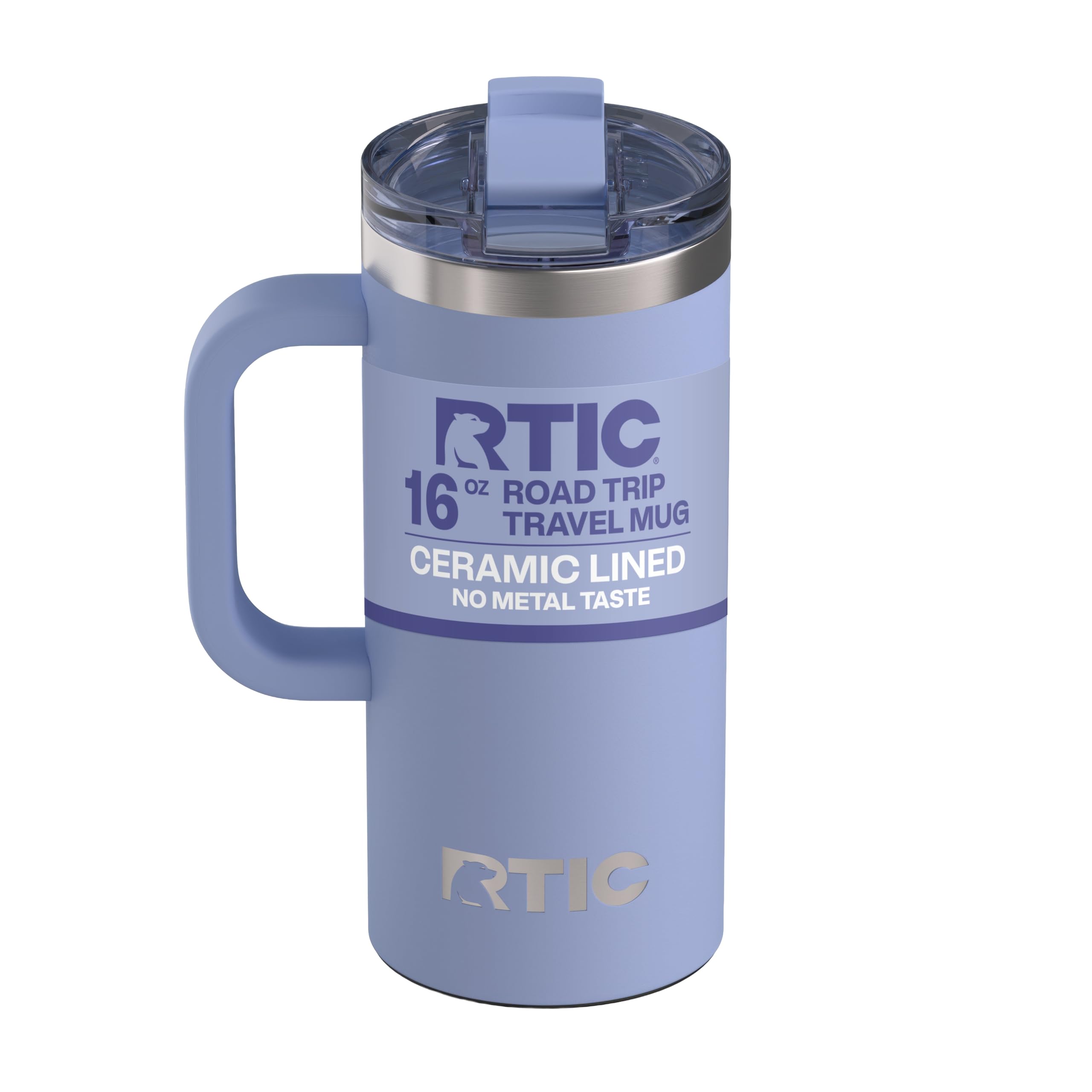 RTIC 20oz Road Trip Travel Mug with Lid and Handle, Ceramic Lined, Insulated, Stainless Steel, Metal, Double Wall Vacuum-Insulation, Portable Coffee, Tea Cup for Hot and Cold Drink, Black