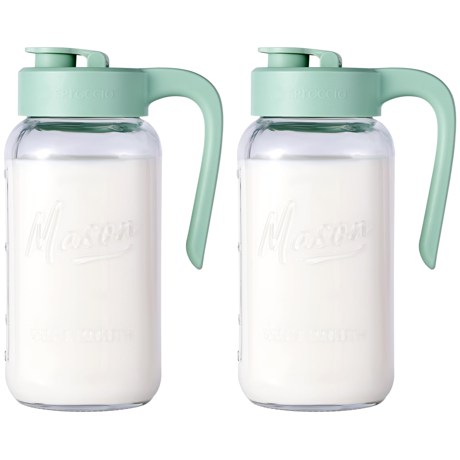 Mason Jar Pitcher - Airtight & Leakproof Glass Pitcher with Lid, Perfect for Breastmilk, Cold Brew, and Sun Tea, 2 Quart (64 oz) Mason Jar with Pour Spout Lid