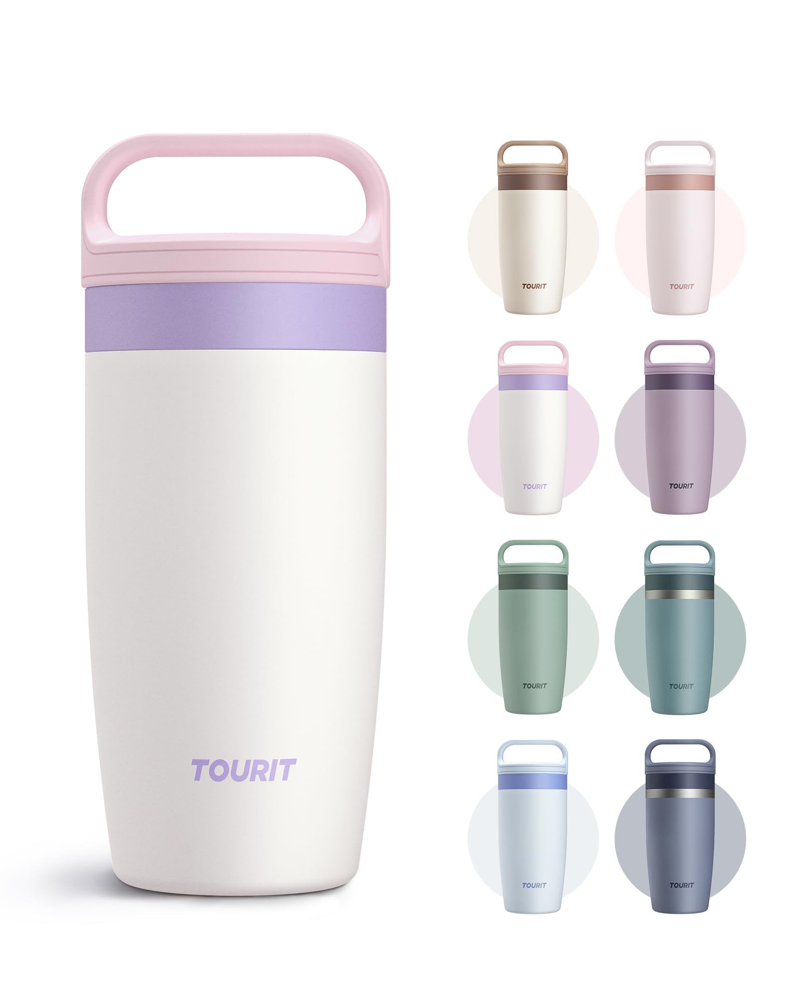 TOURIT Travel Coffee Mug 16 oz, Leakproof 2-Part Drink Lid Coffee Tumbler Cup, Insulated Stainless Steel Travel Mug, Dishwasher Safe Reusable Water Bottle, BPA-Free Coffee Mug,Off-White