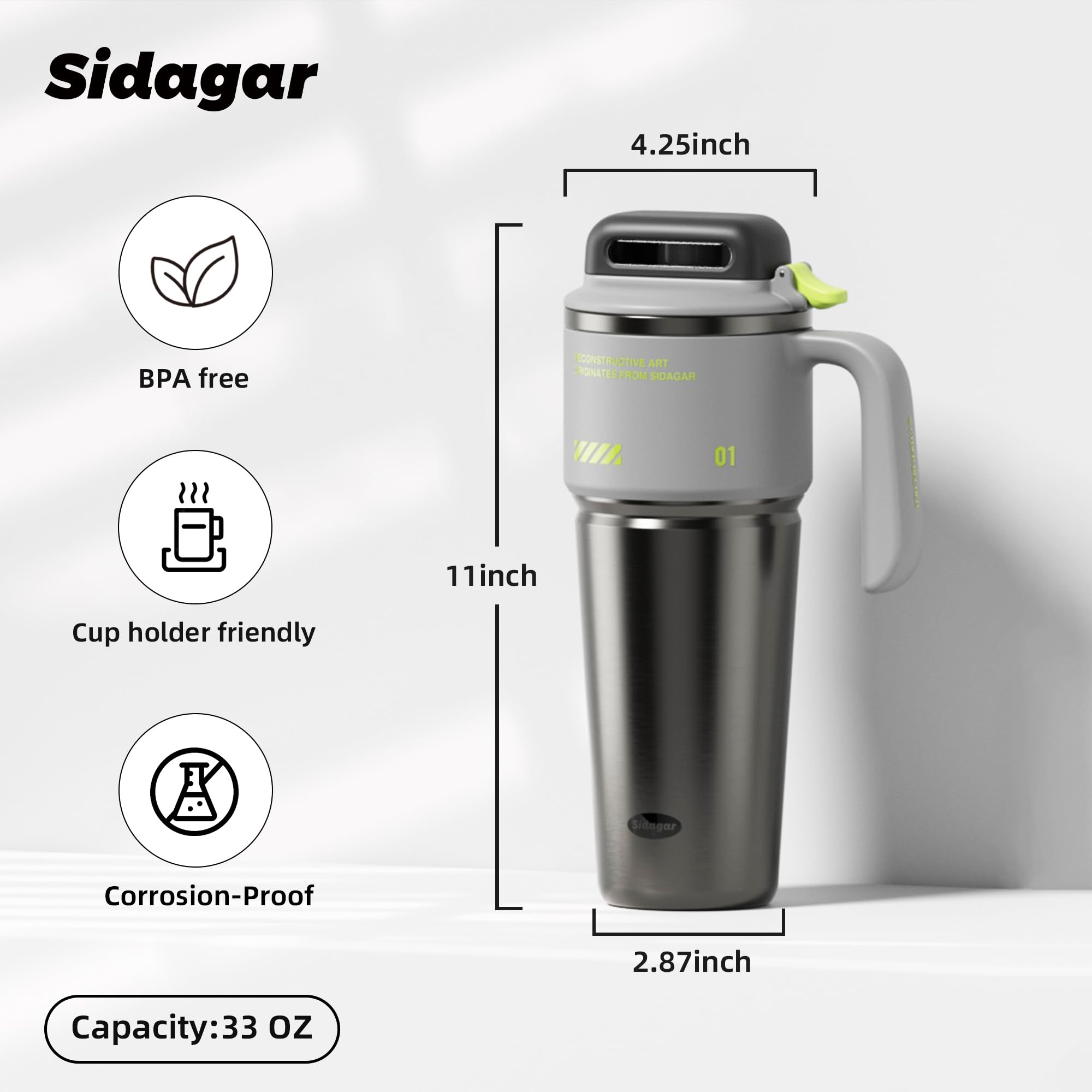 32 oz Tumbler with Handle and Straw, Vacuum Insulated Stainless Steel Travel Mug for Men, Gamer Cup with Push-button Lid, Tactical Gaming Setup Accessory, Fits in Cup Holder - Obsidian Black