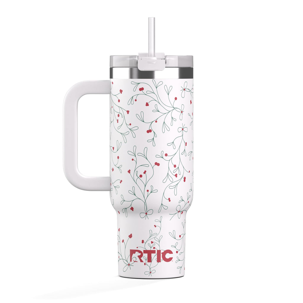 RTIC 40 oz Road Trip Tumbler Double-Walled Cermaic Lined Insulated Stainless Steel Portable Travel Coffee Mug Cup with Lid, Handle and Straw, Trailblazer