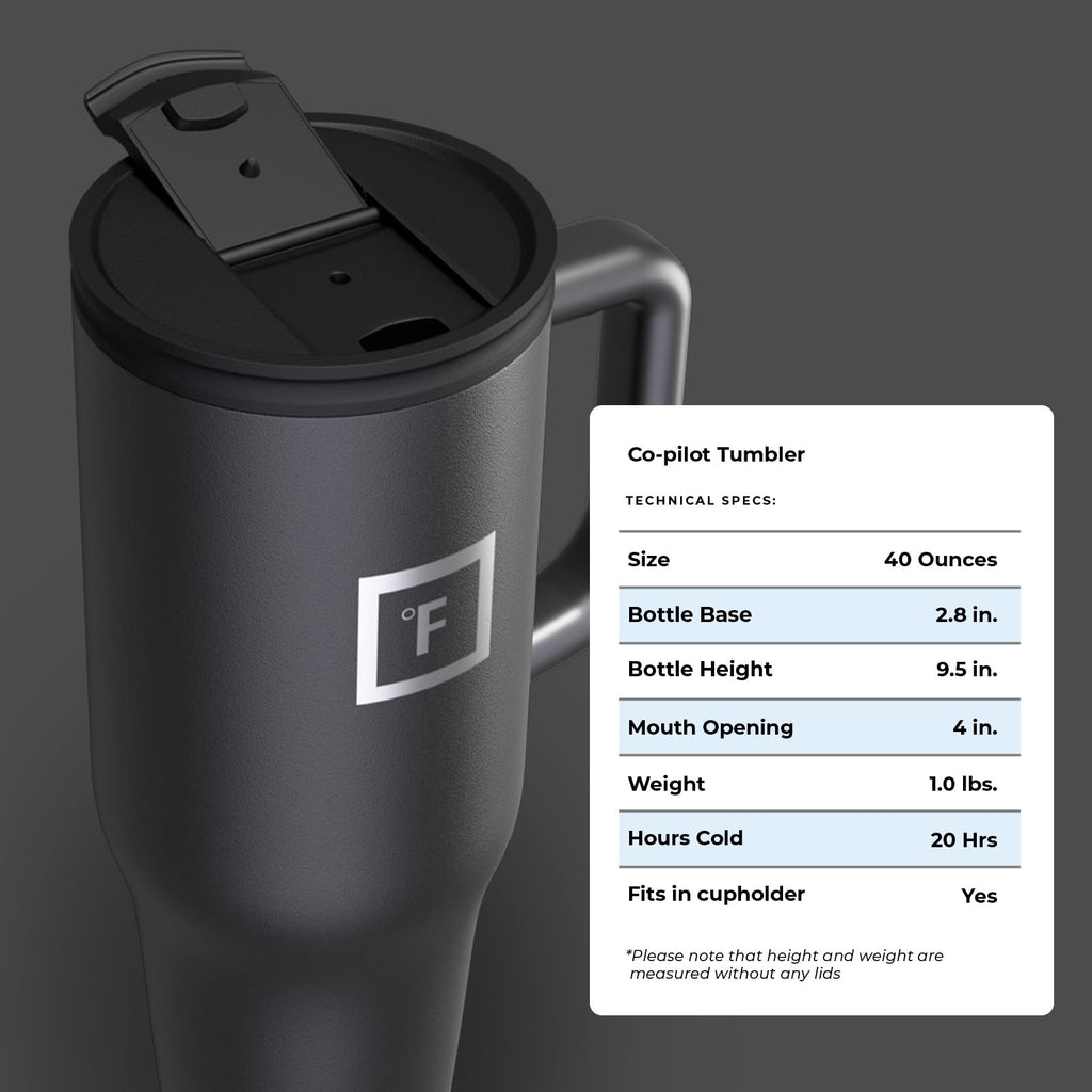 IRON °FLASK Co-Pilot Insulated Mug w/Straw & Flip Cap Lids - Cup Holder Bottle for Hot, Cold Drink - Leak-Proof - Water, Coffee Portable Travel Mug - Aurora, 40 Oz