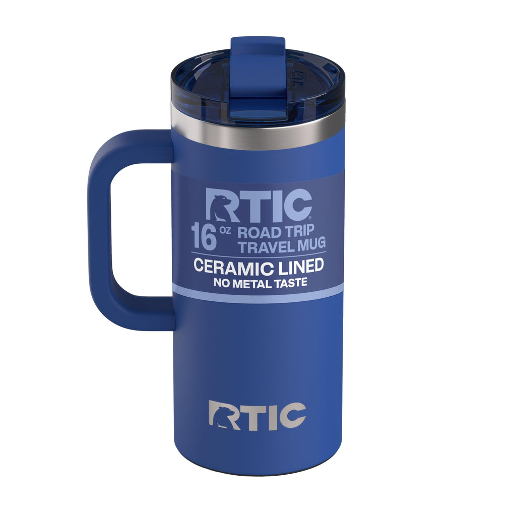RTIC 20oz Road Trip Travel Mug with Lid and Handle, Ceramic Lined, Insulated, Stainless Steel, Metal, Double Wall Vacuum-Insulation, Portable Coffee, Tea Cup for Hot and Cold Drink, Black