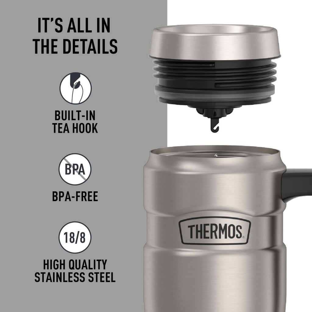 THERMOS Stainless King Vacuum-Insulated Travel Mug with Handle - 16oz, Midnight Blue - Thermos Tumbler for Hot & Cold Drinks - Leak & Sweat-Proof Stainless Steel Coffee Mug with Lid for Commuting
