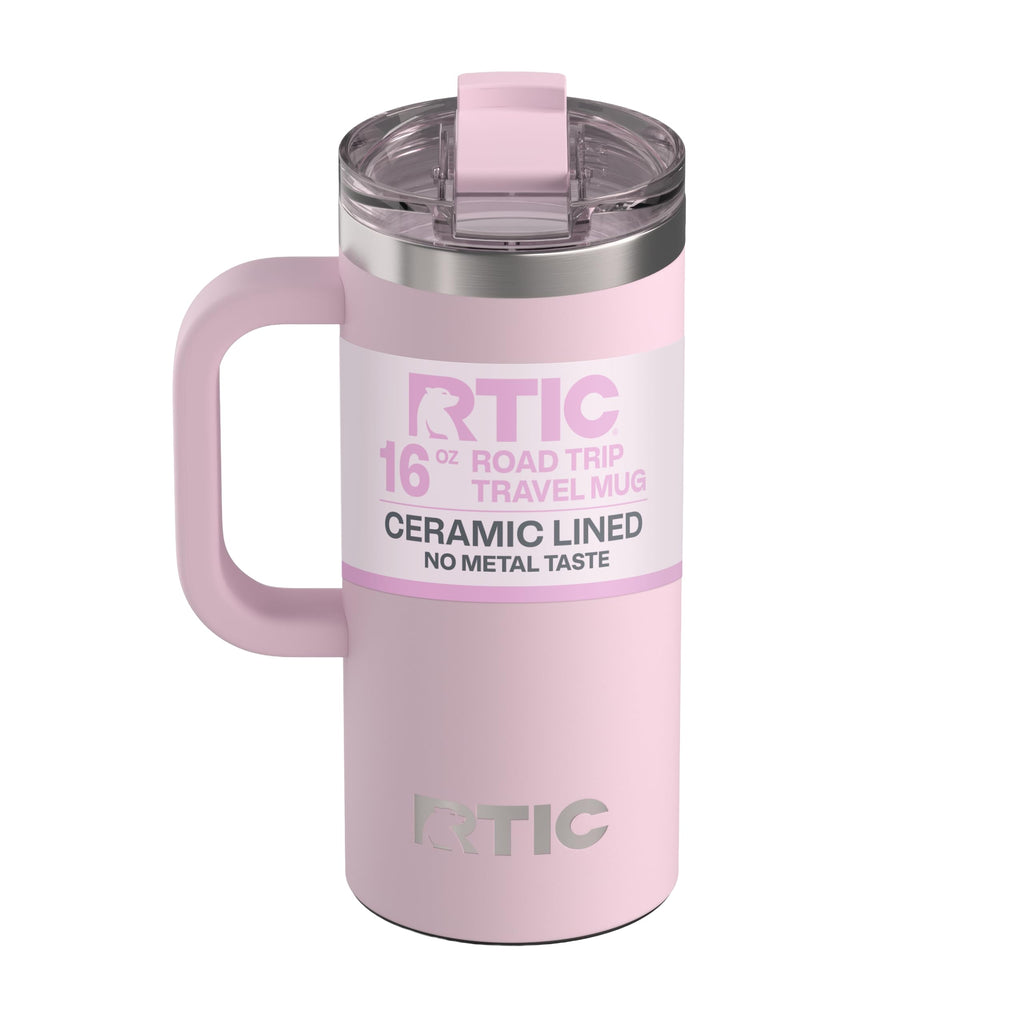 RTIC 20oz Road Trip Travel Mug with Lid and Handle, Ceramic Lined, Insulated, Stainless Steel, Metal, Double Wall Vacuum-Insulation, Portable Coffee, Tea Cup for Hot and Cold Drink, Black