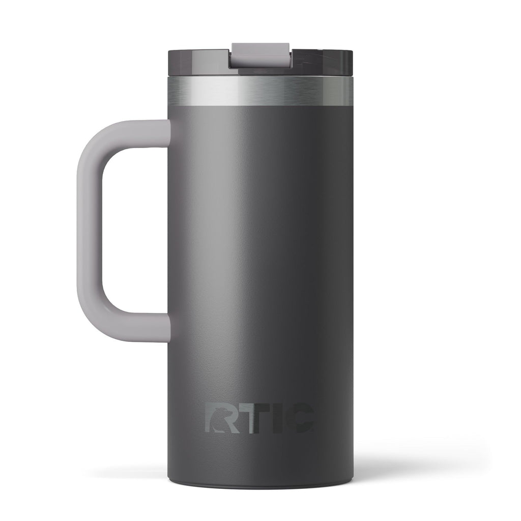 RTIC 20oz Road Trip Travel Mug with Lid and Handle, Ceramic Lined, Insulated, Stainless Steel, Metal, Double Wall Vacuum-Insulation, Portable Coffee, Tea Cup for Hot and Cold Drink, Black