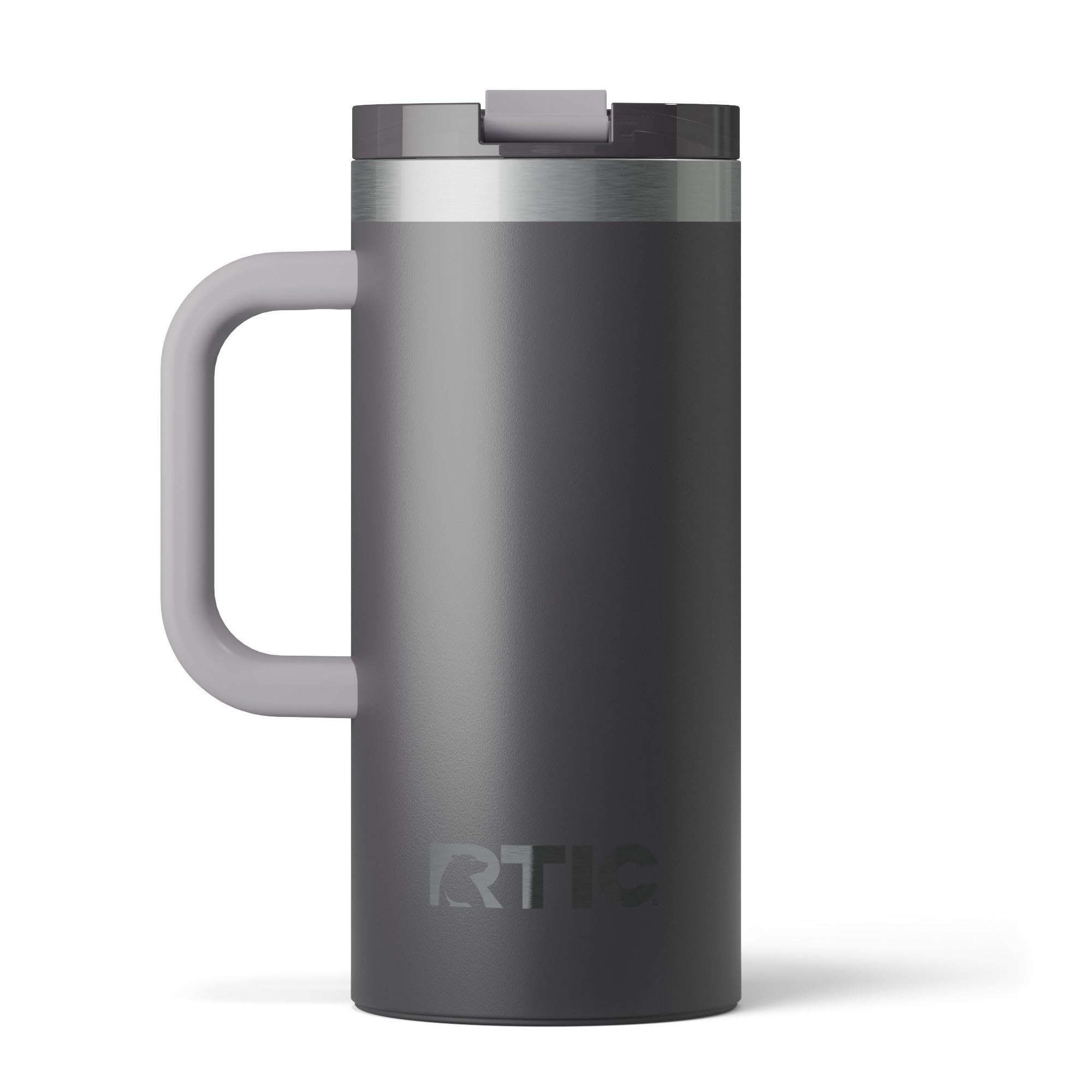 RTIC 20oz Road Trip Travel Mug with Lid and Handle, Ceramic Lined, Insulated, Stainless Steel, Metal, Double Wall Vacuum-Insulation, Portable Coffee, Tea Cup for Hot and Cold Drink, Black