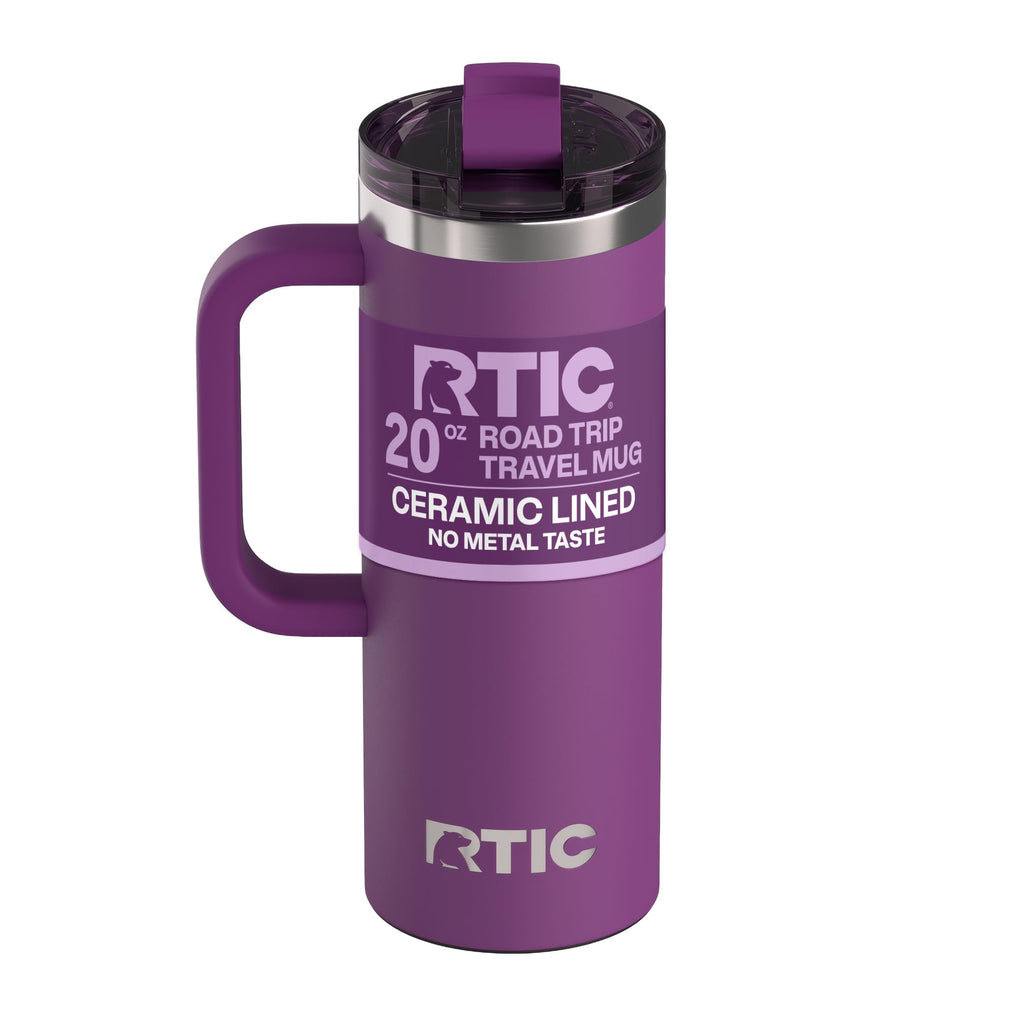 RTIC 20oz Road Trip Travel Mug with Lid and Handle, Ceramic Lined, Insulated, Stainless Steel, Metal, Double Wall Vacuum-Insulation, Portable Coffee, Tea Cup for Hot and Cold Drink, Black