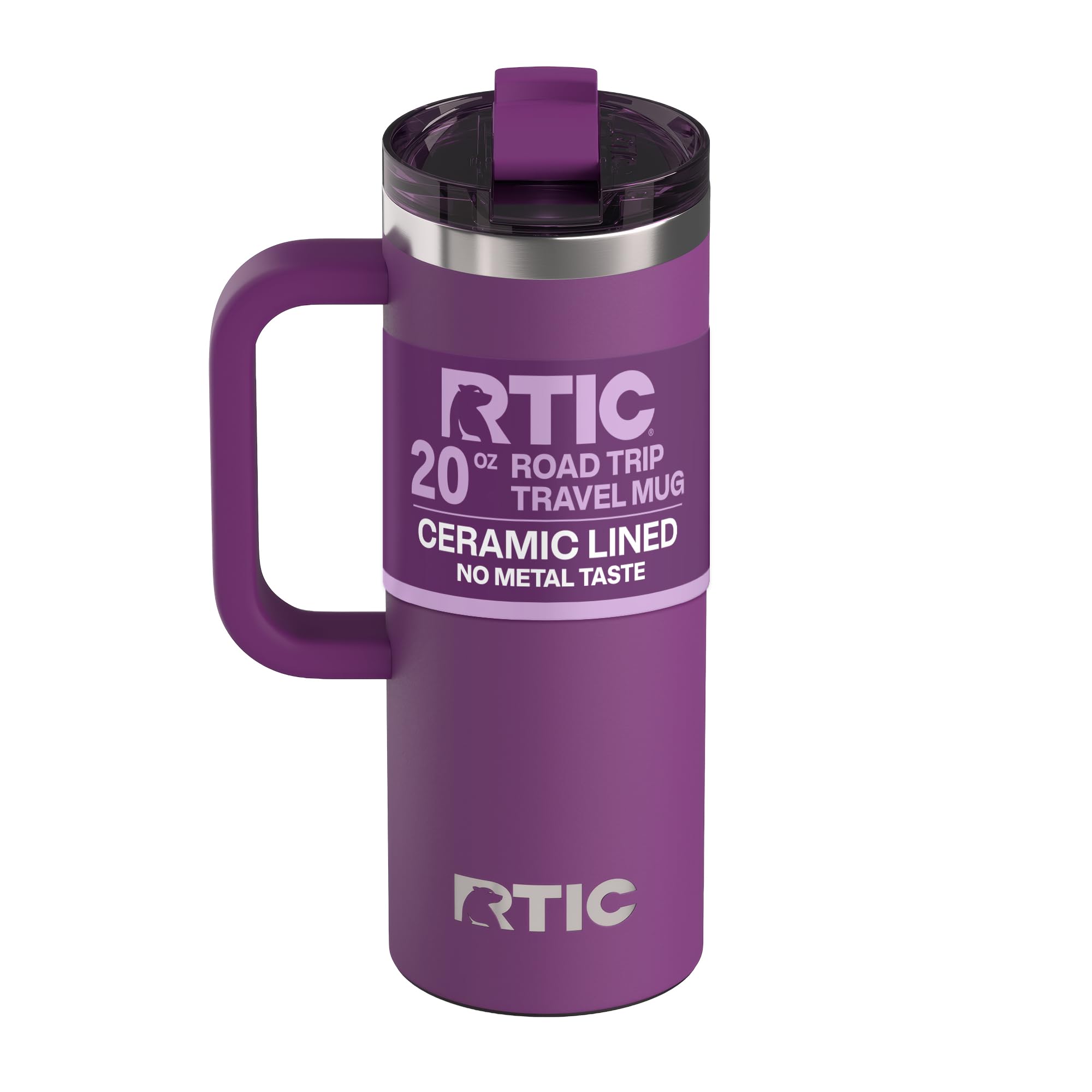 RTIC 20oz Road Trip Travel Mug with Lid and Handle, Ceramic Lined, Insulated, Stainless Steel, Metal, Double Wall Vacuum-Insulation, Portable Coffee, Tea Cup for Hot and Cold Drink, Black