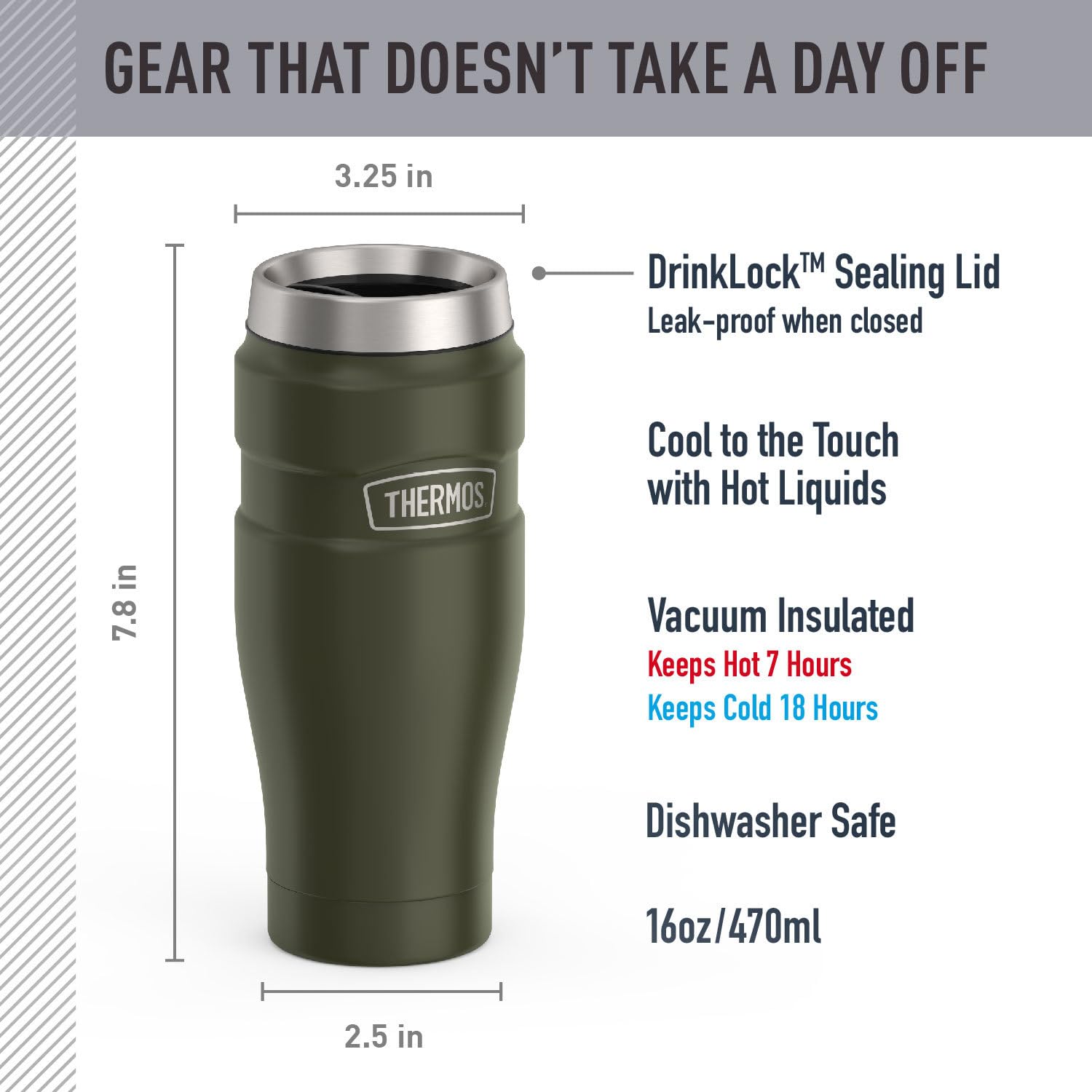 THERMOS Stainless King Vacuum-Insulated Travel Mug with Handle - 16oz, Midnight Blue - Thermos Tumbler for Hot & Cold Drinks - Leak & Sweat-Proof Stainless Steel Coffee Mug with Lid for Commuting