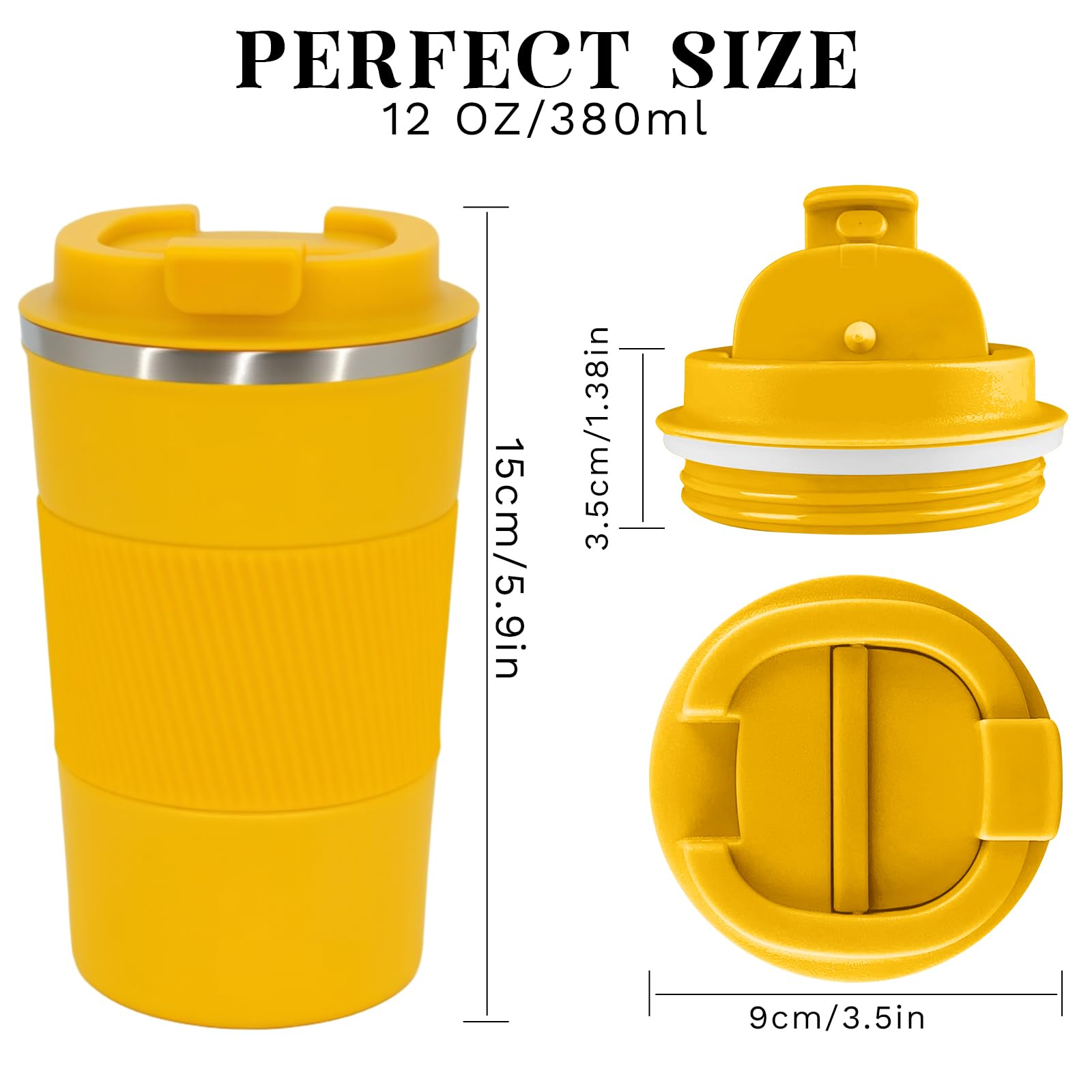 YINBAOGE Insulated Travel Coffee Mug, Spill & Leak Proof, Portable To Go Camping Stainless Steel Coffee Tumbler, Reusable Thermal Coffee Cup with Lid for Hot & Cold Drinks (Black, 12 OZ)