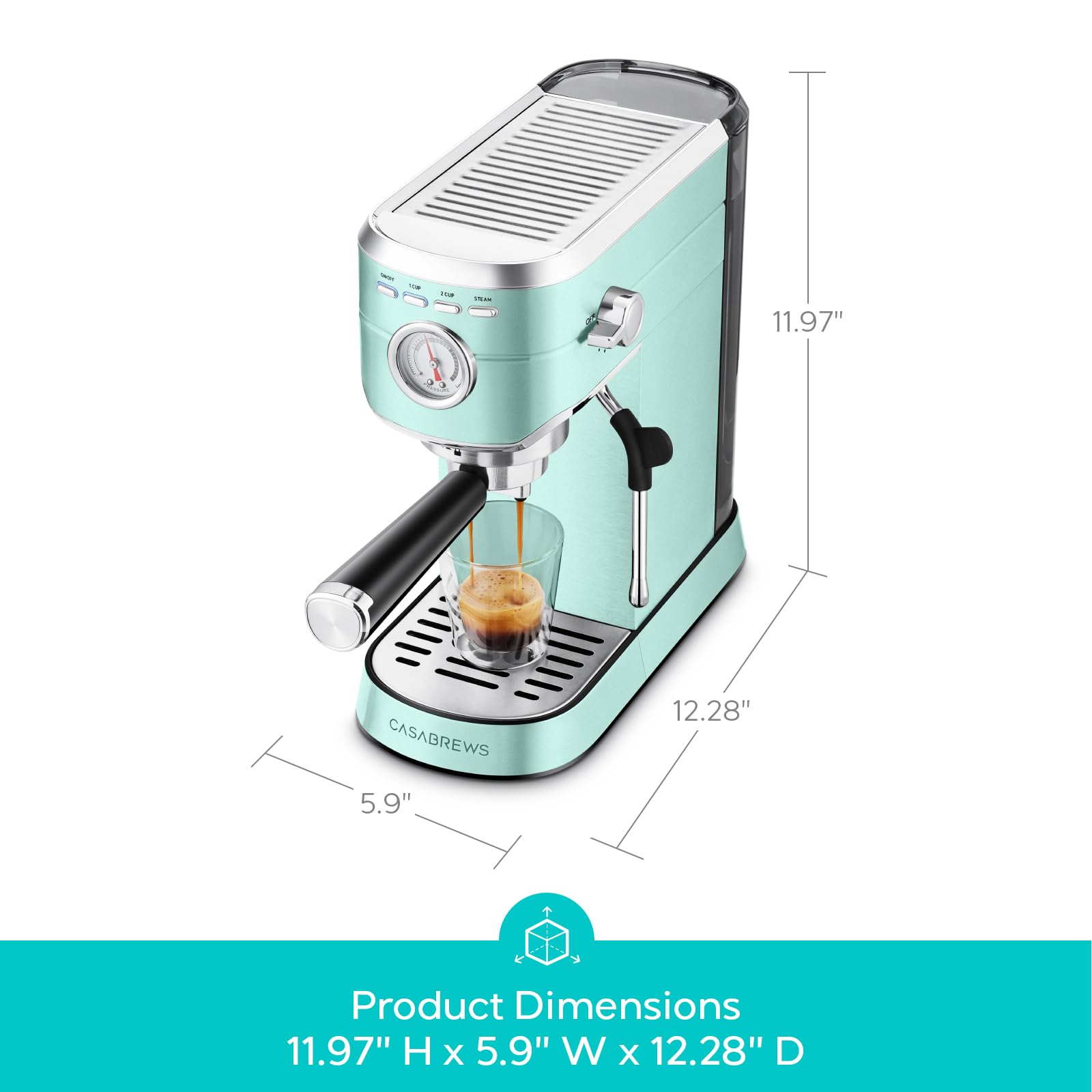 CASABREWS CM5418 Espresso Machine 20 Bar, Compact Espresso Maker with Steam Milk Frother, Stainless Steel Coffee Machine with 34oz Removable Water Tank for Cappuccino, Gift for Women or Men, Silver