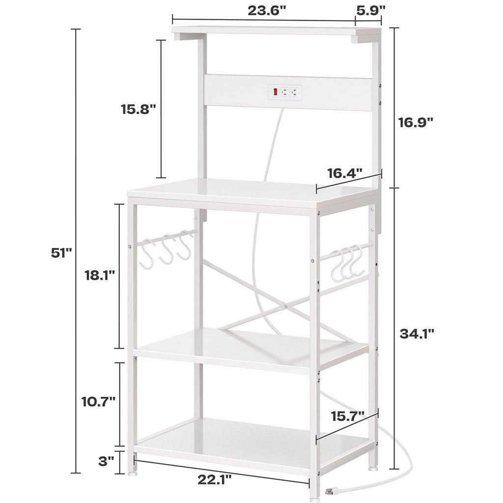 SUPERJARE Kitchen Bakers Rack with Power Outlet, Coffee Bar Table 4 Tiers, Kitchen Microwave Stand with 6 S-shaped Hooks, Storage Shelf Rack for Spices, Pots and Pans - Rustic Brown