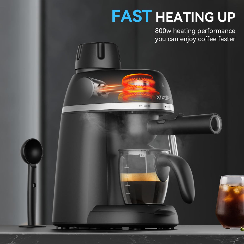 XIXUBX Coffee Machine, 3.5 Bar Espresso & Cappuccino Machine with Steam Wand, Compact Design Coffee Maker for Latte, Safety Lock & Tritan Cups, 800w, Black