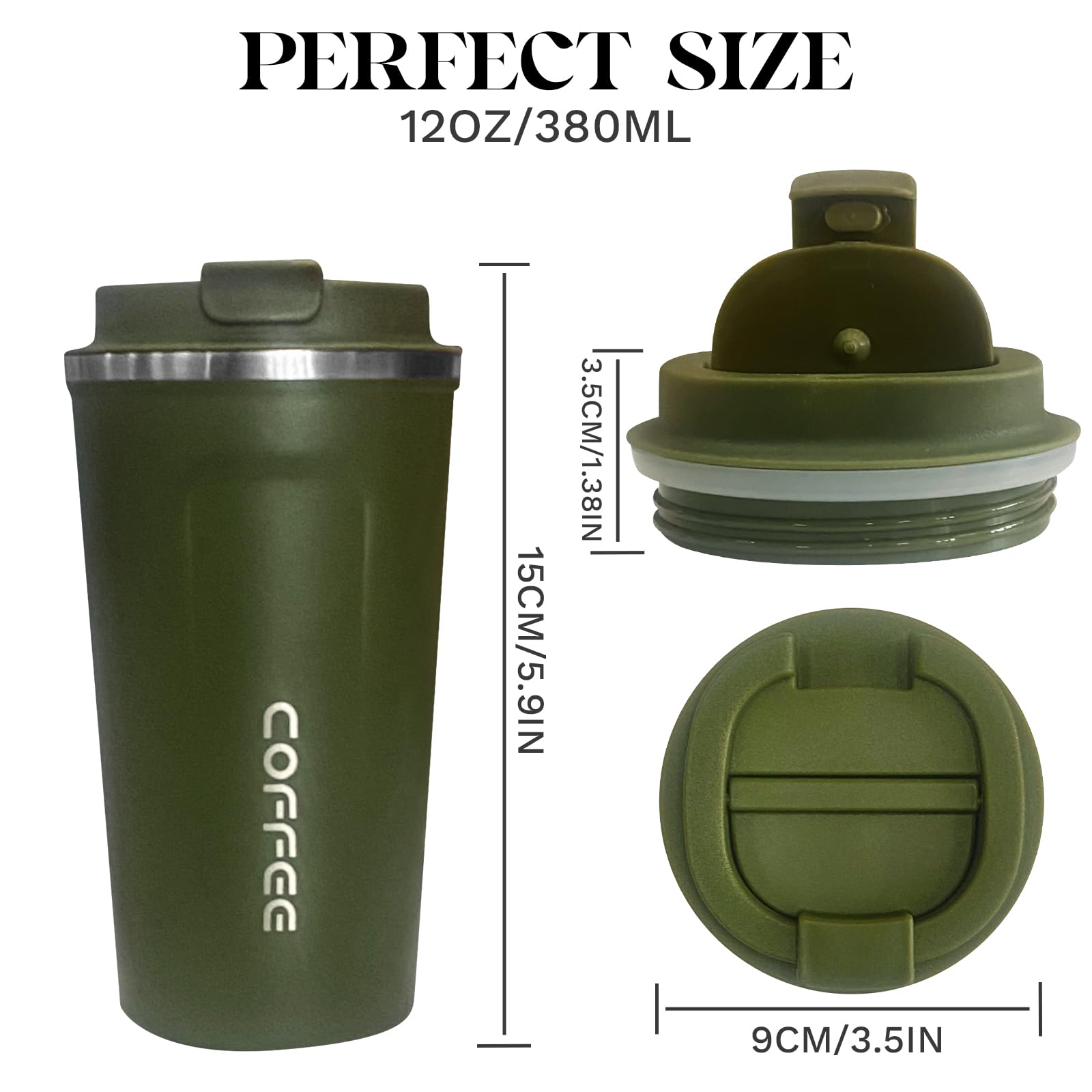 YINBAOGE Insulated Travel Coffee Mug, Spill & Leak Proof, Portable To Go Camping Stainless Steel Coffee Tumbler, Reusable Thermal Coffee Cup with Lid for Hot & Cold Drinks (Black, 12 OZ)