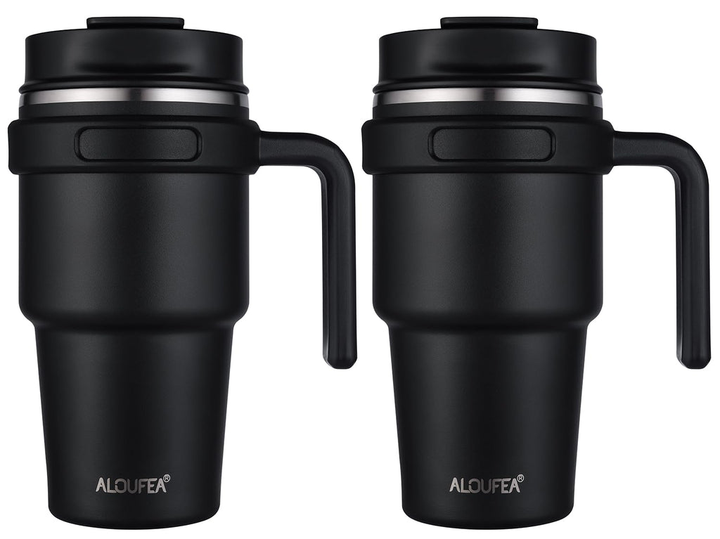 20 oz Insulated Coffee Mug Tumbler with Handle, Stainless Steel Travel Mug Tumbler with Lid and Straw,Double Wall Vacuum Leak Proof Ice Coffee Thermal Cup, Black