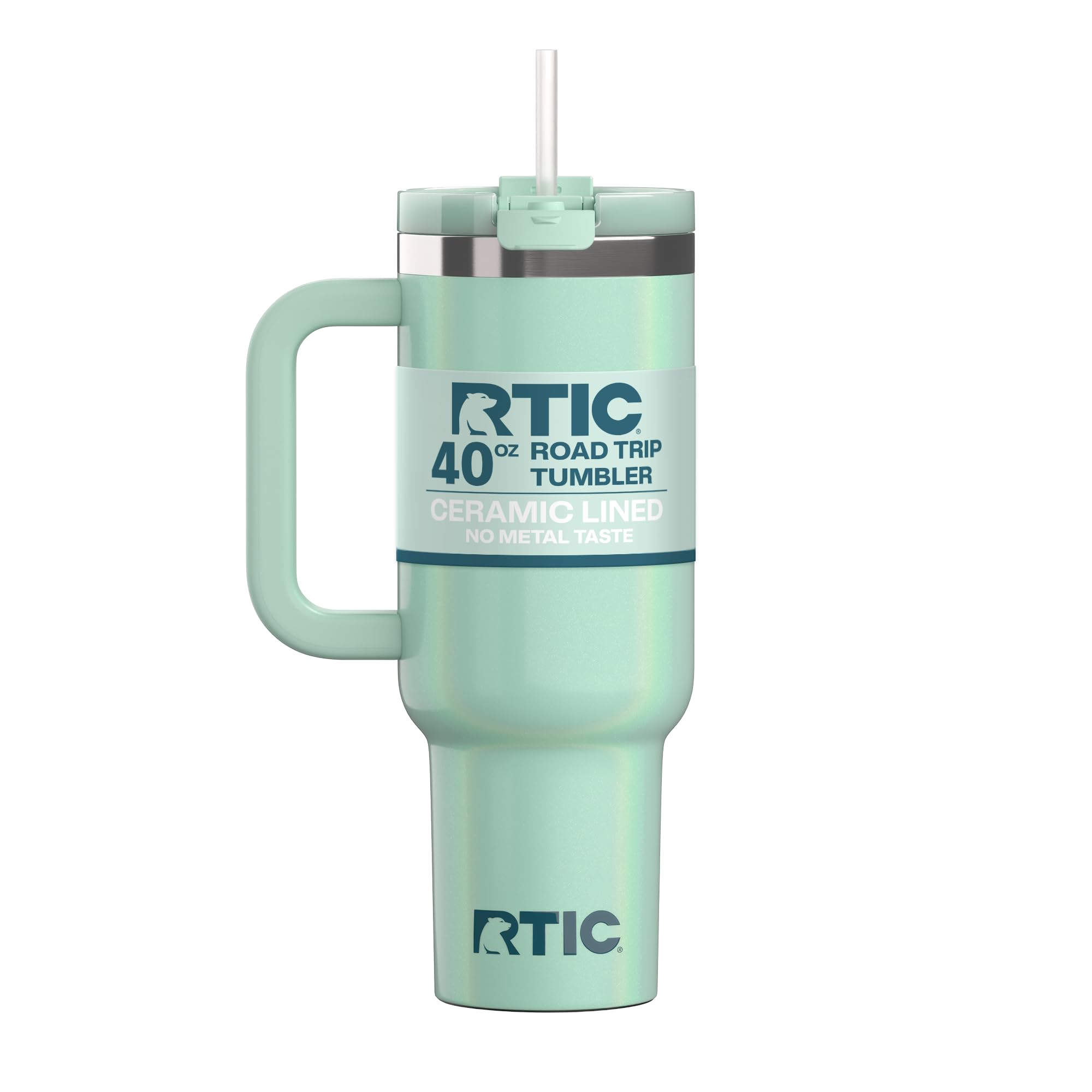 RTIC 40 oz Road Trip Tumbler Double-Walled Cermaic Lined Insulated Stainless Steel Portable Travel Coffee Mug Cup with Lid, Handle and Straw, Trailblazer