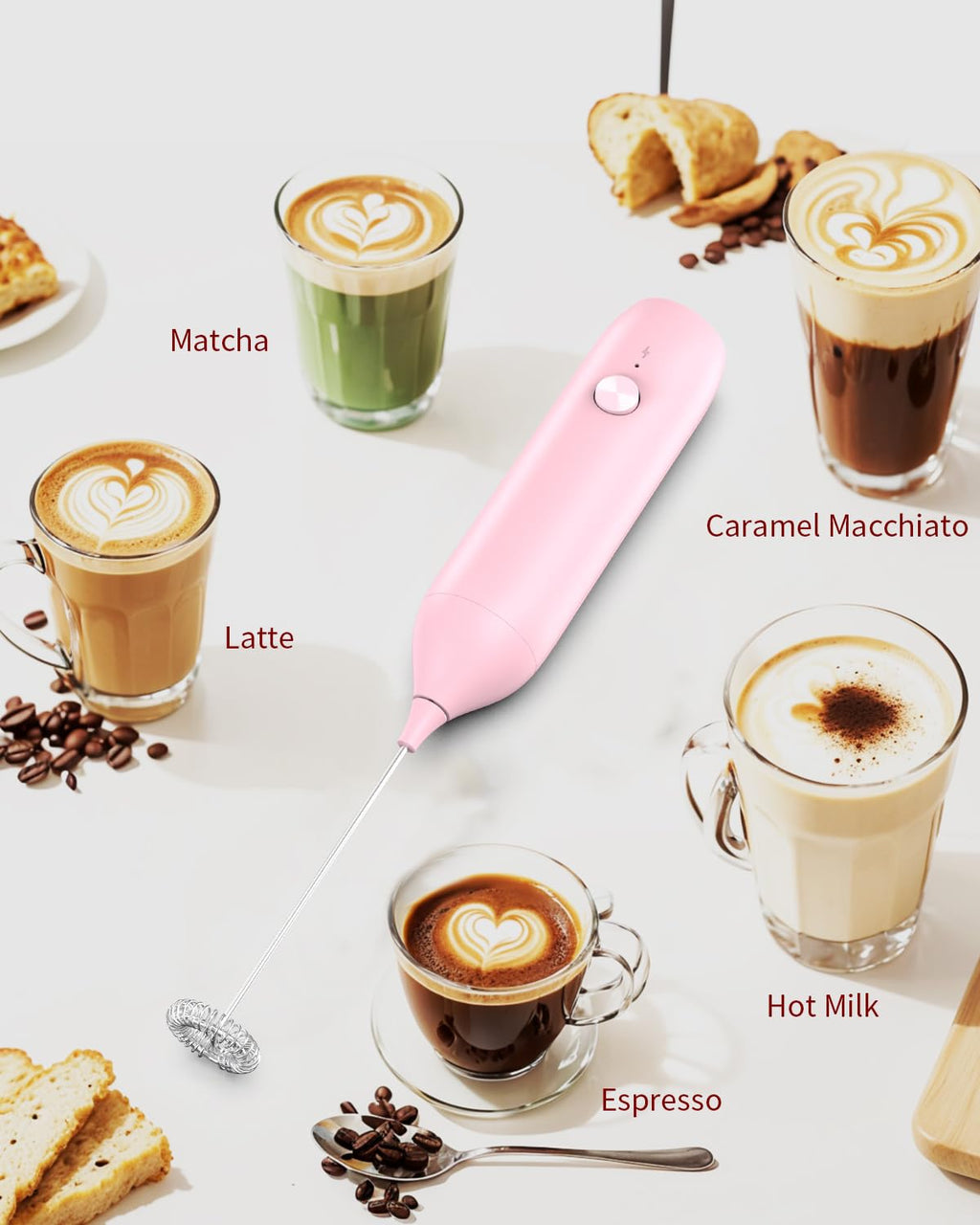 CIRCLE JOY Rechargeable Milk Frother Hanheld, Dual Coil Whisk Head Electric Coffee Frother, Portable Hand Frother Wand Drink Mixer for Matcha Lattes Cappuccino, Kitchen Gifts, Black
