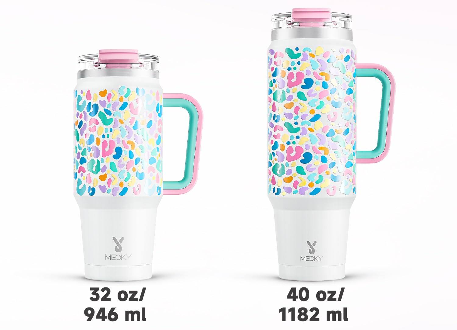 Meoky 32 oz Tumbler with Handle, Insulated Tumbler with Lid and Straw, Stainless Steel Travel Mug, Keeps Cold for 24 Hours, 100% Leak Proof, Fits in Car Cup Holder (Night)