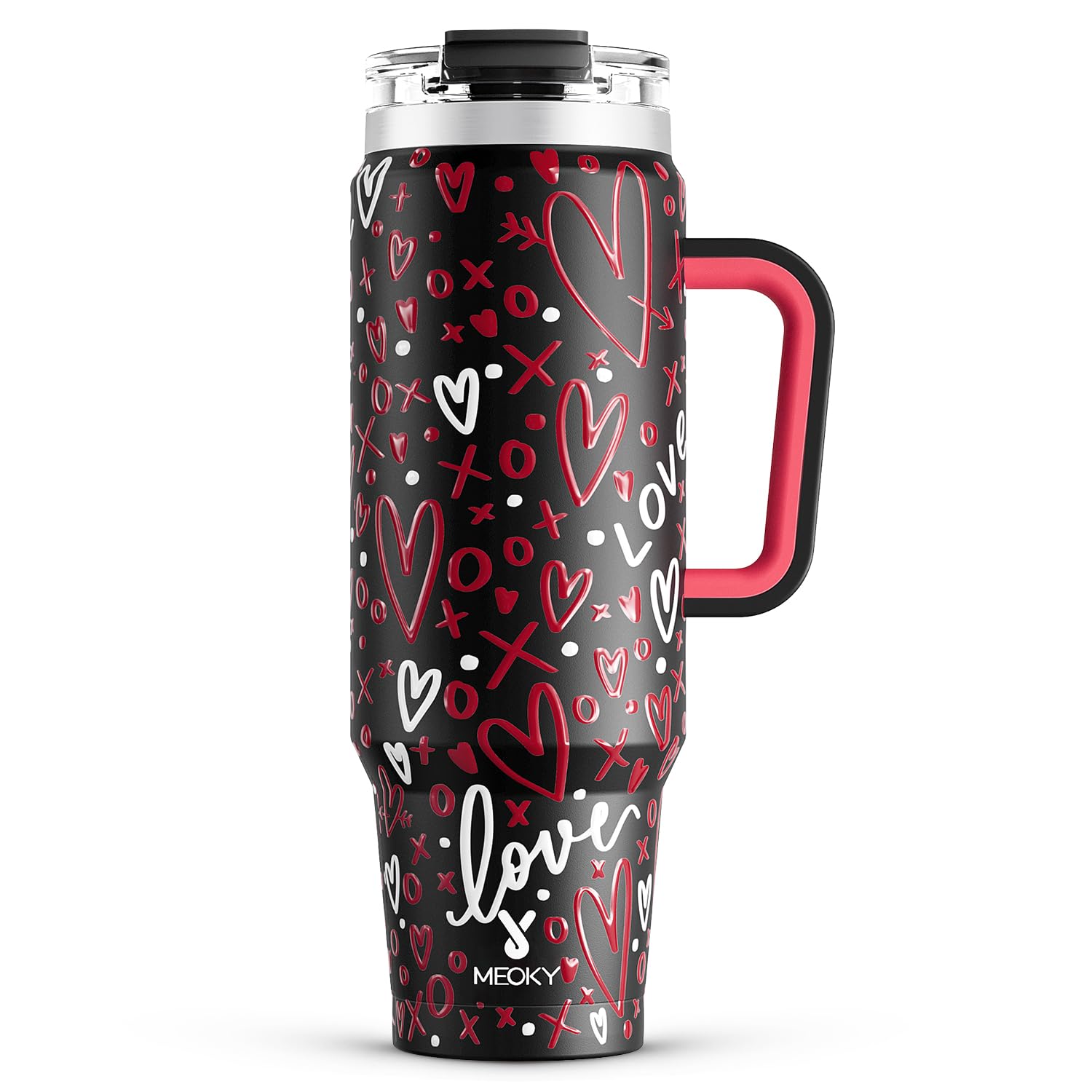 Meoky 32 oz Tumbler with Handle, Insulated Tumbler with Lid and Straw, Stainless Steel Travel Mug, Keeps Cold for 24 Hours, 100% Leak Proof, Fits in Car Cup Holder (Night)