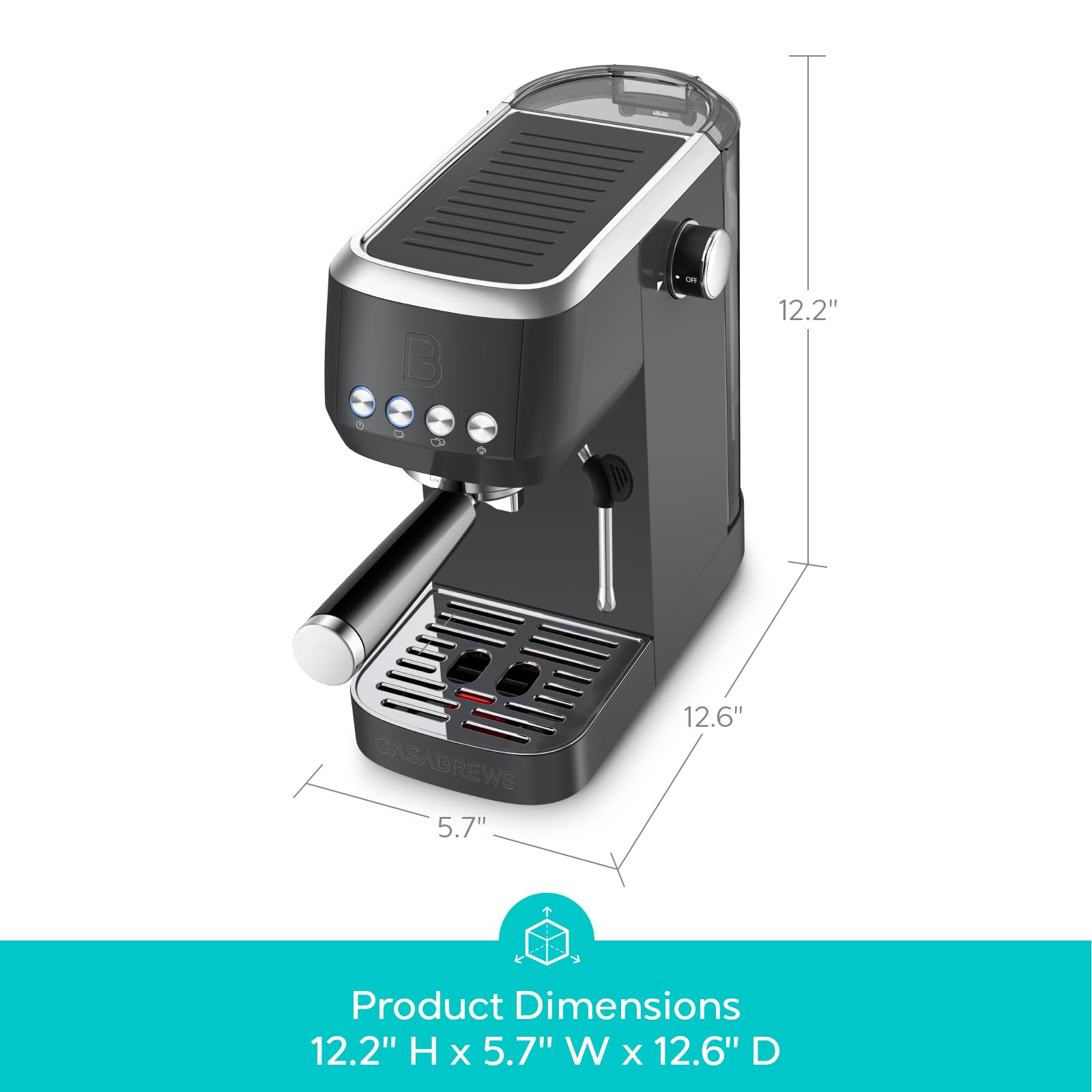 CASABREWS 3700 Essential Espresso Machine 20 Bar, Stainless Steel Cappuccino & Latte Coffee Maker with Steam Frother for Home, 43.9oz Water Tank, Silver