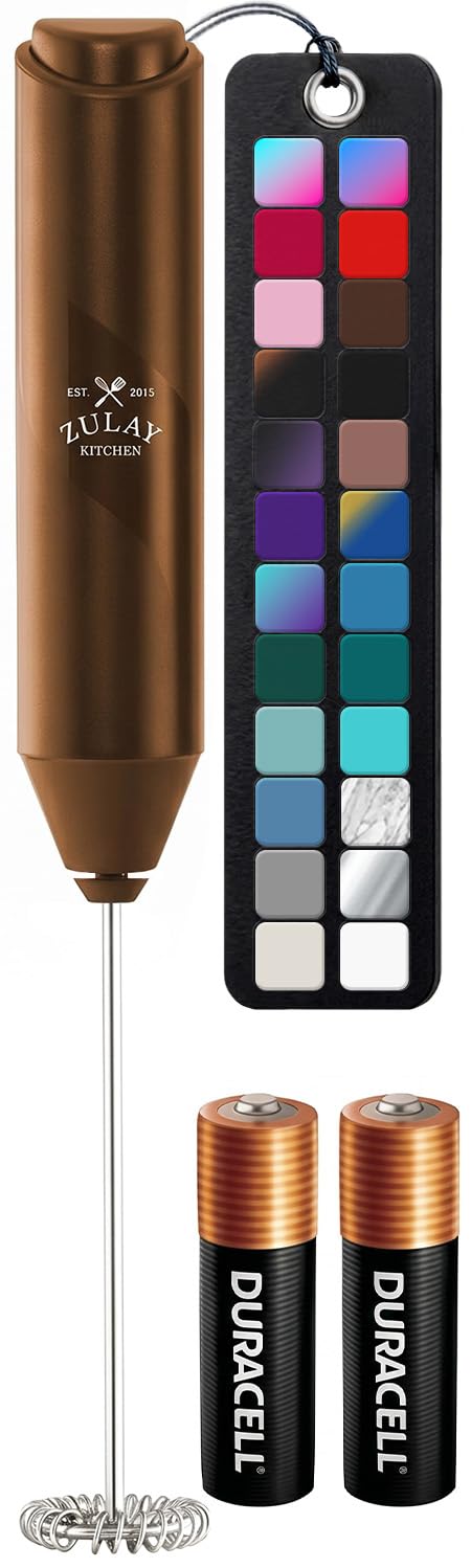 Zulay Kitchen Powerful Milk Frother AA Batteries Included – Ultra Fast Handheld Drink Mixer with Stainless Steel Whisk Stirrer for Coffee, Protein, Matcha & More, Frother Wand Electric Frothmate Black