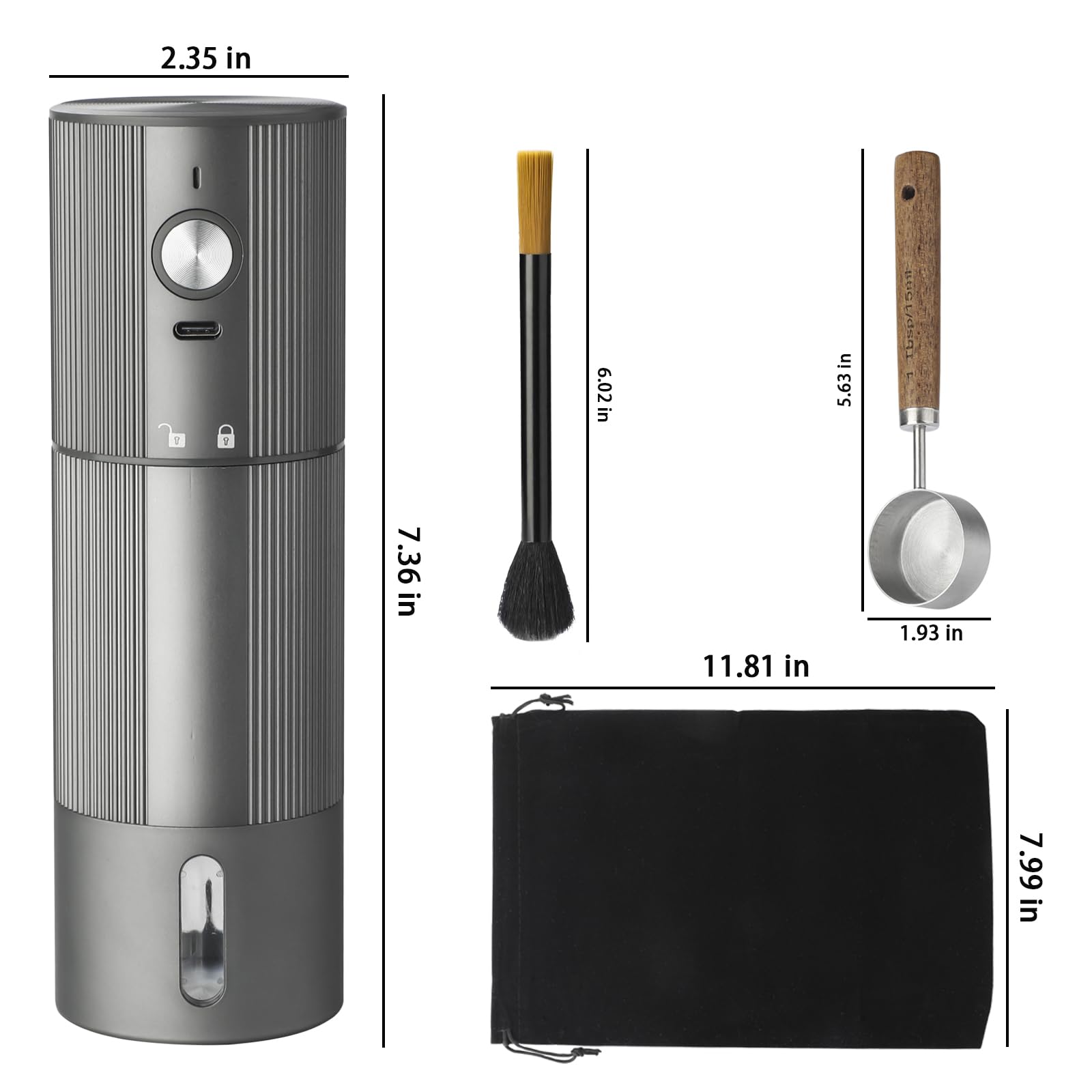 Portable Coffee Grinder Electric Burr Coffee Grinder with 45 Adjustable Settings, Rechargeable Coffee Grinders for Espresso, Travel, Camping and Office (Silver)