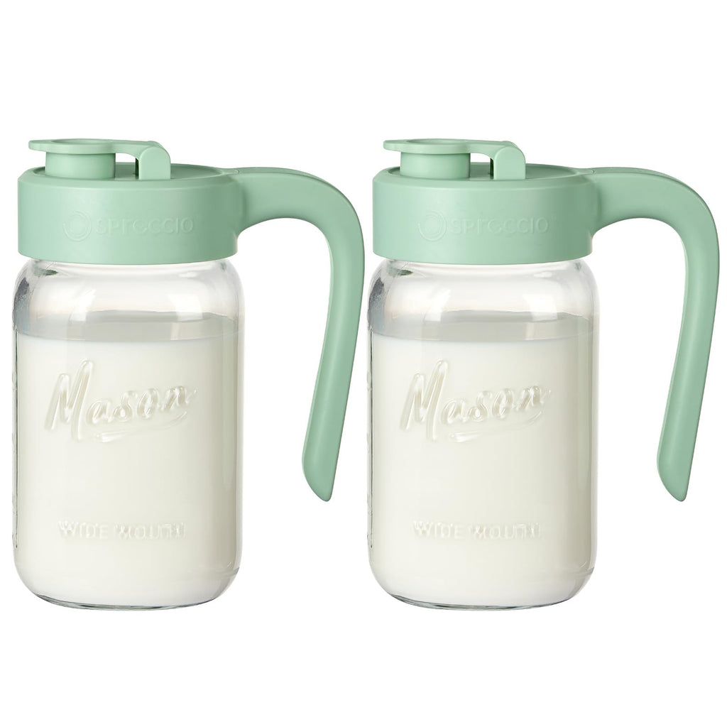 Mason Jar Pitcher - Airtight & Leakproof Glass Pitcher with Lid, Perfect for Breastmilk, Cold Brew, and Sun Tea, 2 Quart (64 oz) Mason Jar with Pour Spout Lid