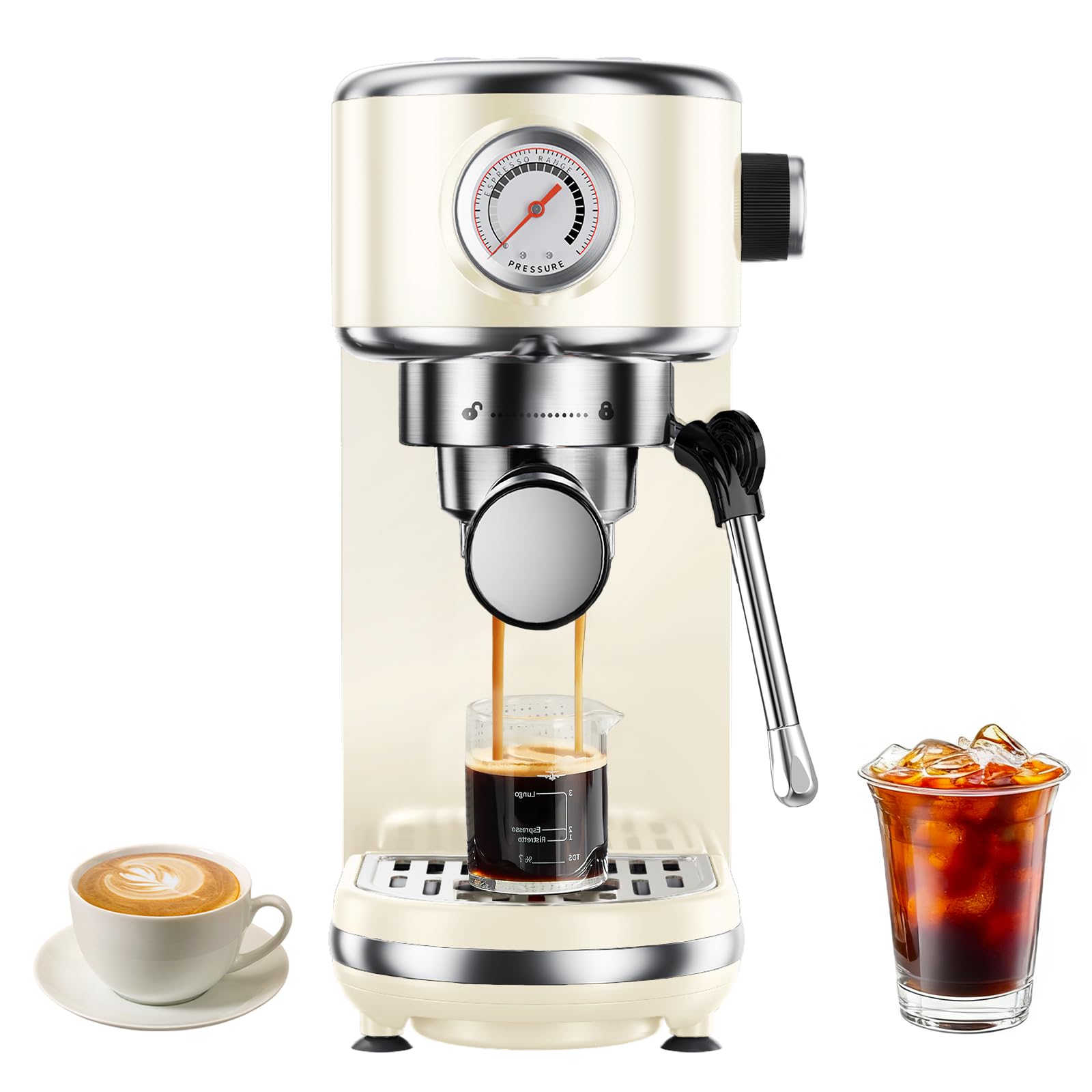 atatix Espresso Machine with Milk Frother, 20 Bar Pressure Espresso Maker, with 44OZ Removable Tank, Compact Stainless Steel Coffee Machine for Home, Office, Latte, Cappuccino, Macchiato, Silver
