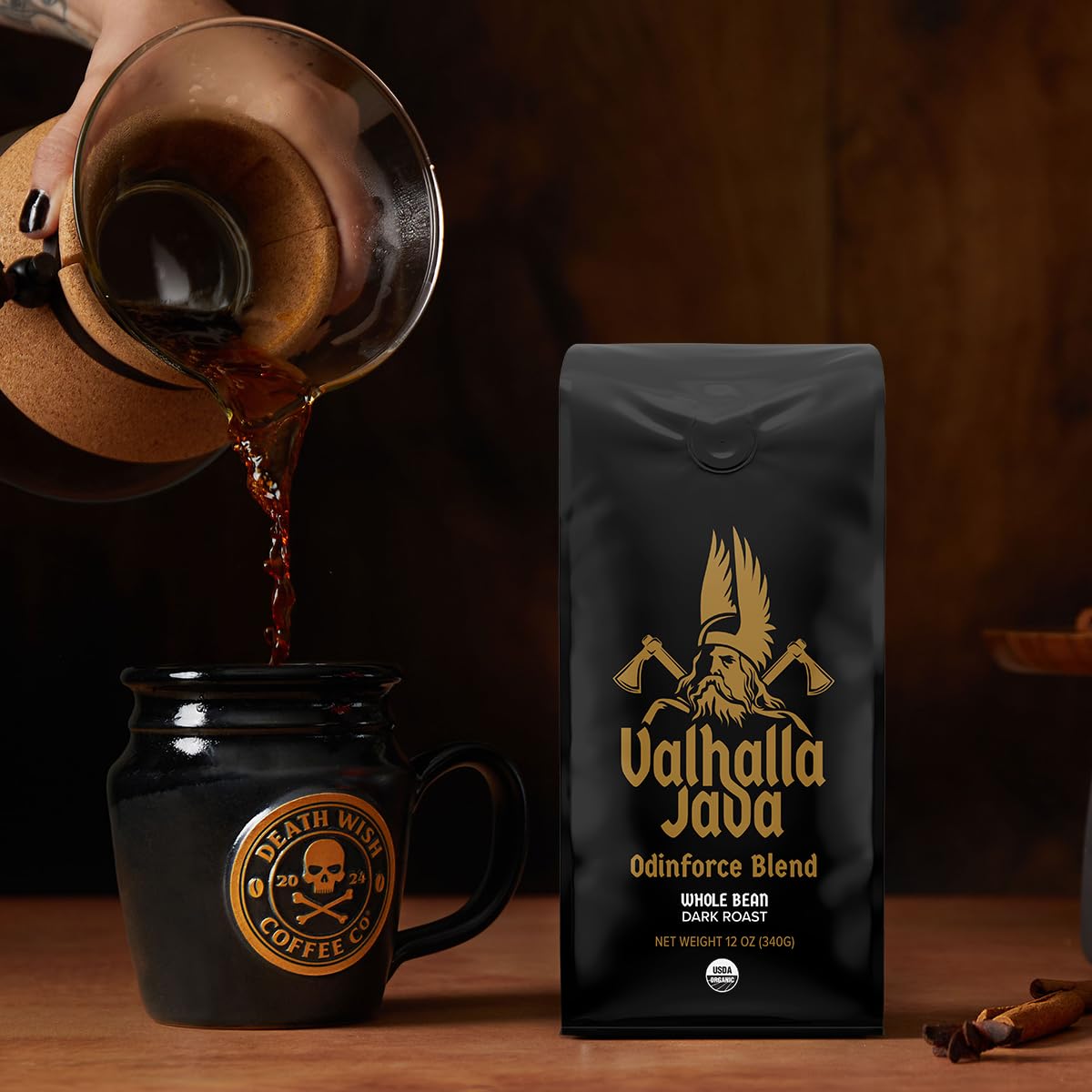 Death Wish Coffee, Valhalla Java Odinforce Blend Whole Bean, USDA Organic and Fair Trade, 12 oz (Pack of 1)