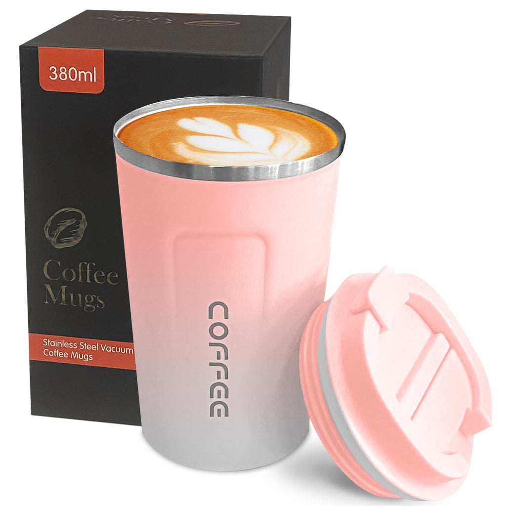 YINBAOGE Insulated Travel Coffee Mug, Spill & Leak Proof, Portable To Go Camping Stainless Steel Coffee Tumbler, Reusable Thermal Coffee Cup with Lid for Hot & Cold Drinks (Black, 12 OZ)