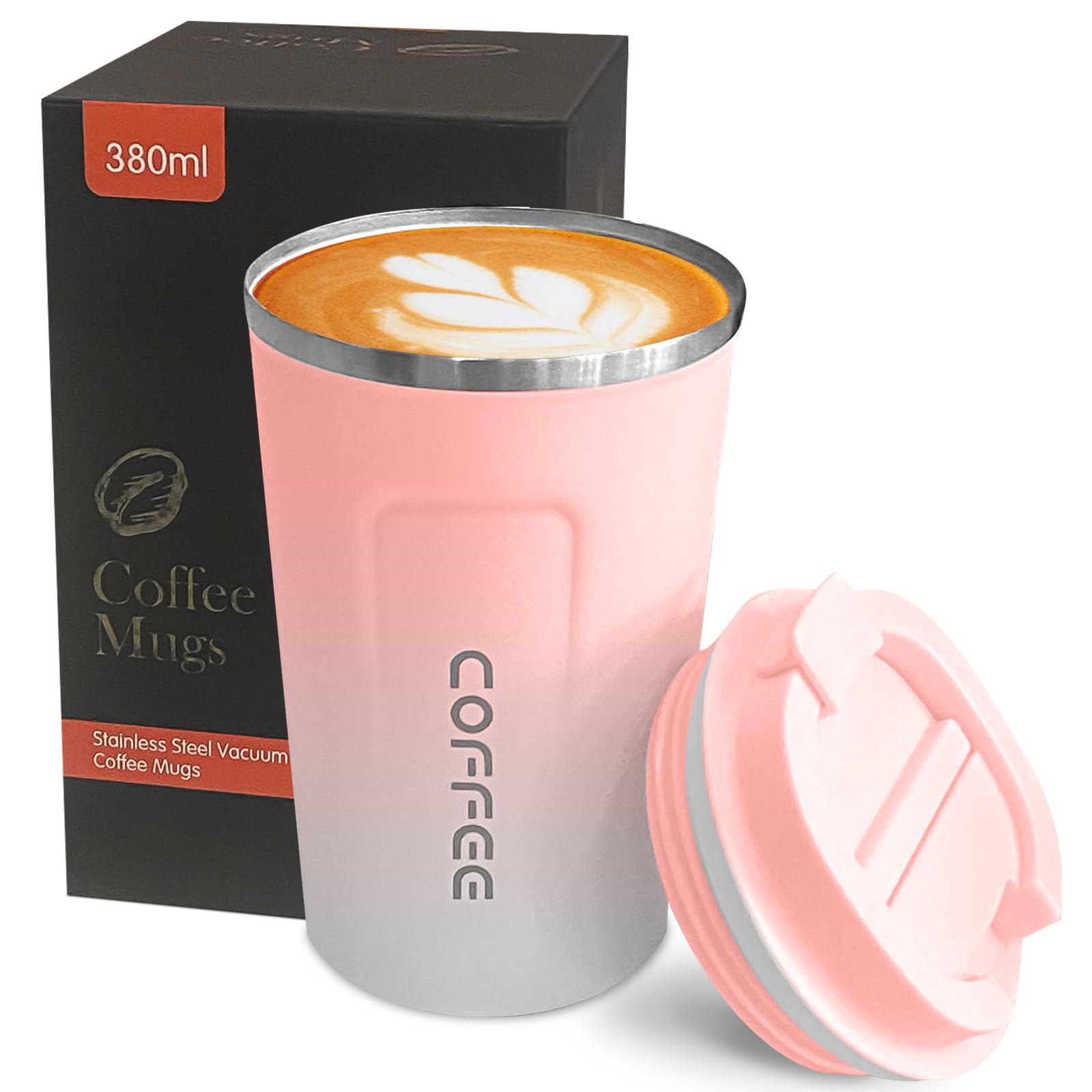 YINBAOGE Insulated Travel Coffee Mug, Spill & Leak Proof, Portable To Go Camping Stainless Steel Coffee Tumbler, Reusable Thermal Coffee Cup with Lid for Hot & Cold Drinks (Black, 12 OZ)