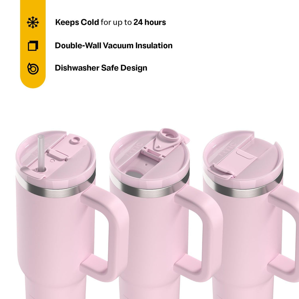RTIC 40 oz Road Trip Tumbler Double-Walled Cermaic Lined Insulated Stainless Steel Portable Travel Coffee Mug Cup with Lid, Handle and Straw, Trailblazer
