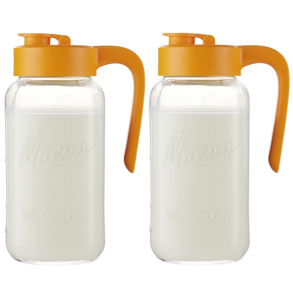 Mason Jar Pitcher - Airtight & Leakproof Glass Pitcher with Lid, Perfect for Breastmilk, Cold Brew, and Sun Tea, 2 Quart (64 oz) Mason Jar with Pour Spout Lid