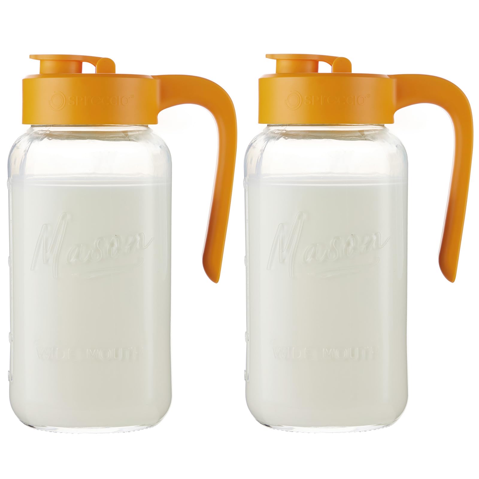 Mason Jar Pitcher - Airtight & Leakproof Glass Pitcher with Lid, Perfect for Breastmilk, Cold Brew, and Sun Tea, 2 Quart (64 oz) Mason Jar with Pour Spout Lid