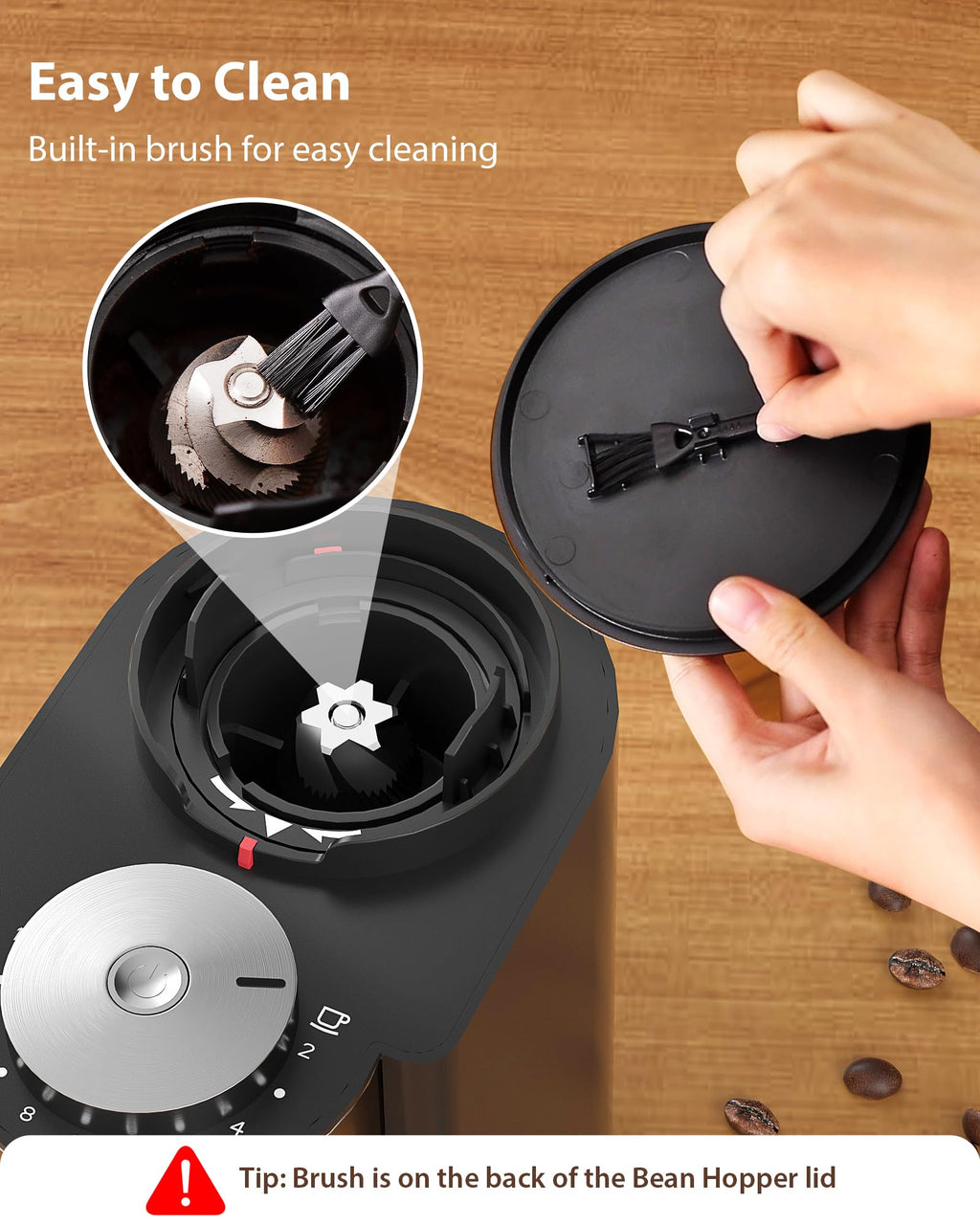Aromaster Burr Coffee Grinder, Electric Conical Coffee Bean Grinder for Home Use, with 25 Grind Settings,3-Ears Portafilter Holder, Anti-static Design, Adjustable 2-12 Cups Timer, Cleaning Brush
