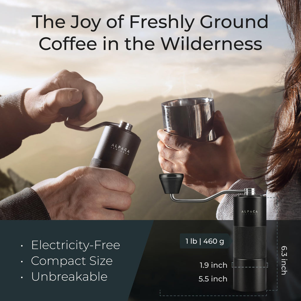 Premium Manual Coffee Grinder for Espresso, Pour Over & French Press with Stainless Steel Conical Burr, Precision Adjustable Hand Grinder, Compact Travel Size - by Alpaca Ventures