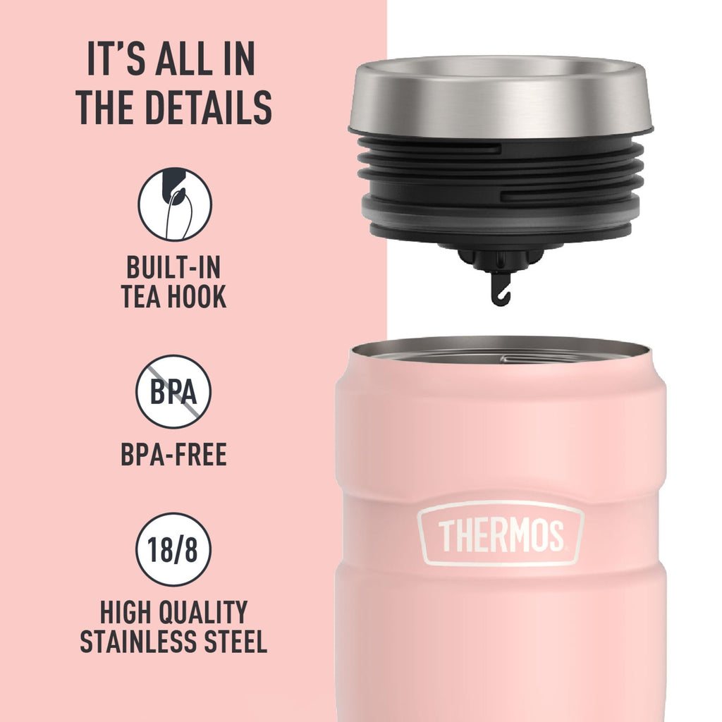 THERMOS Stainless King Vacuum-Insulated Travel Mug with Handle - 16oz, Midnight Blue - Thermos Tumbler for Hot & Cold Drinks - Leak & Sweat-Proof Stainless Steel Coffee Mug with Lid for Commuting
