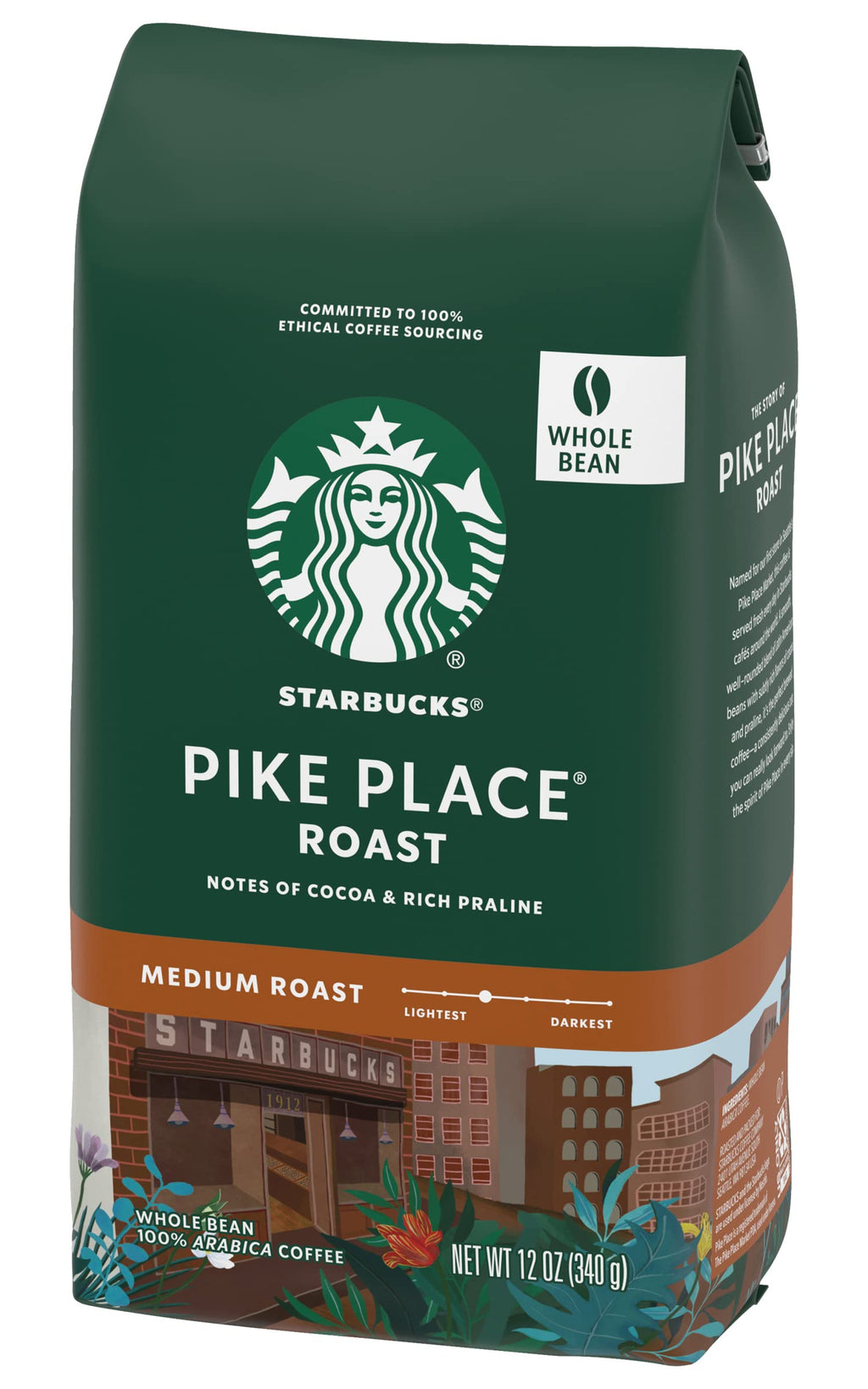 Starbucks Whole Coffee Beans, Medium Roast Hot or Iced Coffee, Pike Place Roast, 28 oz