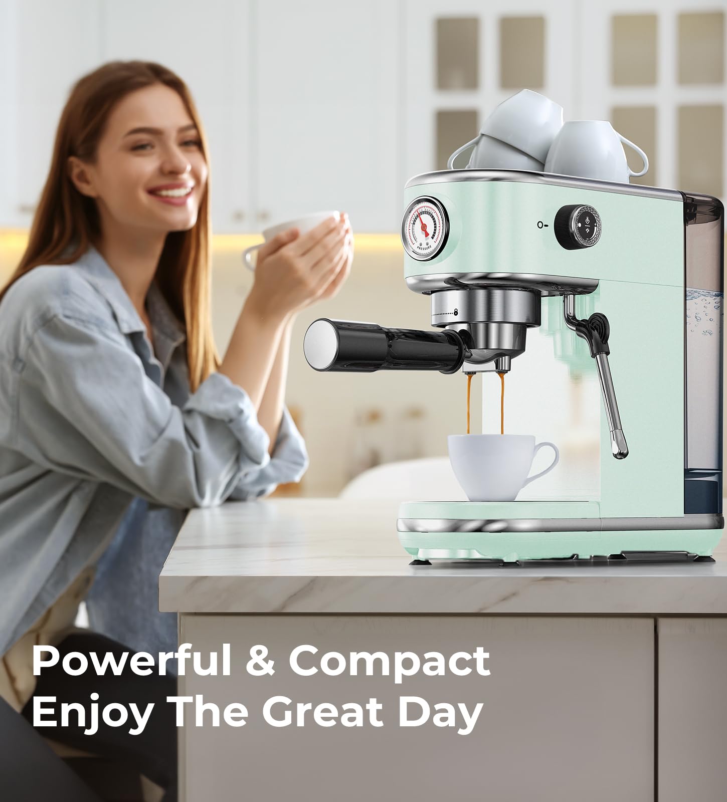 atatix Espresso Machine with Milk Frother, 20 Bar Pressure Espresso Maker, with 44OZ Removable Tank, Compact Stainless Steel Coffee Machine for Home, Office, Latte, Cappuccino, Macchiato, Silver