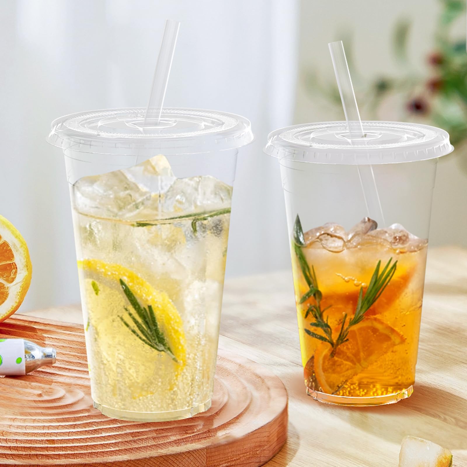 Dealusy 100 Pack - 20 oz Clear Plastic Cups with Lids and Straws, Sturdy & Food Safe Iced Coffee Cups with lids, Disposable Plastic Smoothie Cups for Cold Drinks