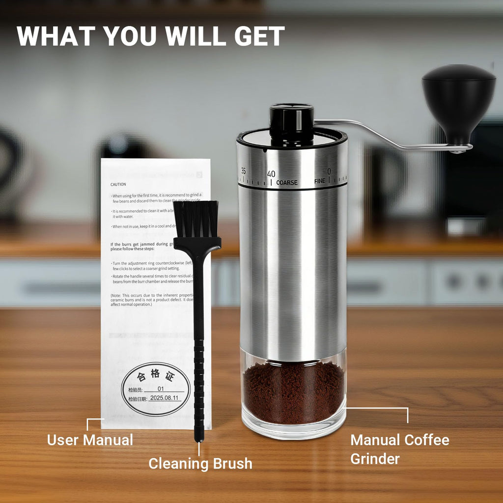 Mini Manual Coffee Grinder with 40 Adjustable Settings, Portable Hand Coffee Bean Mill with 30g Capacity, Conical Burr Coffee Grinder with Crank for Travel, Camping, Office, Espresso, Pour Over, etc
