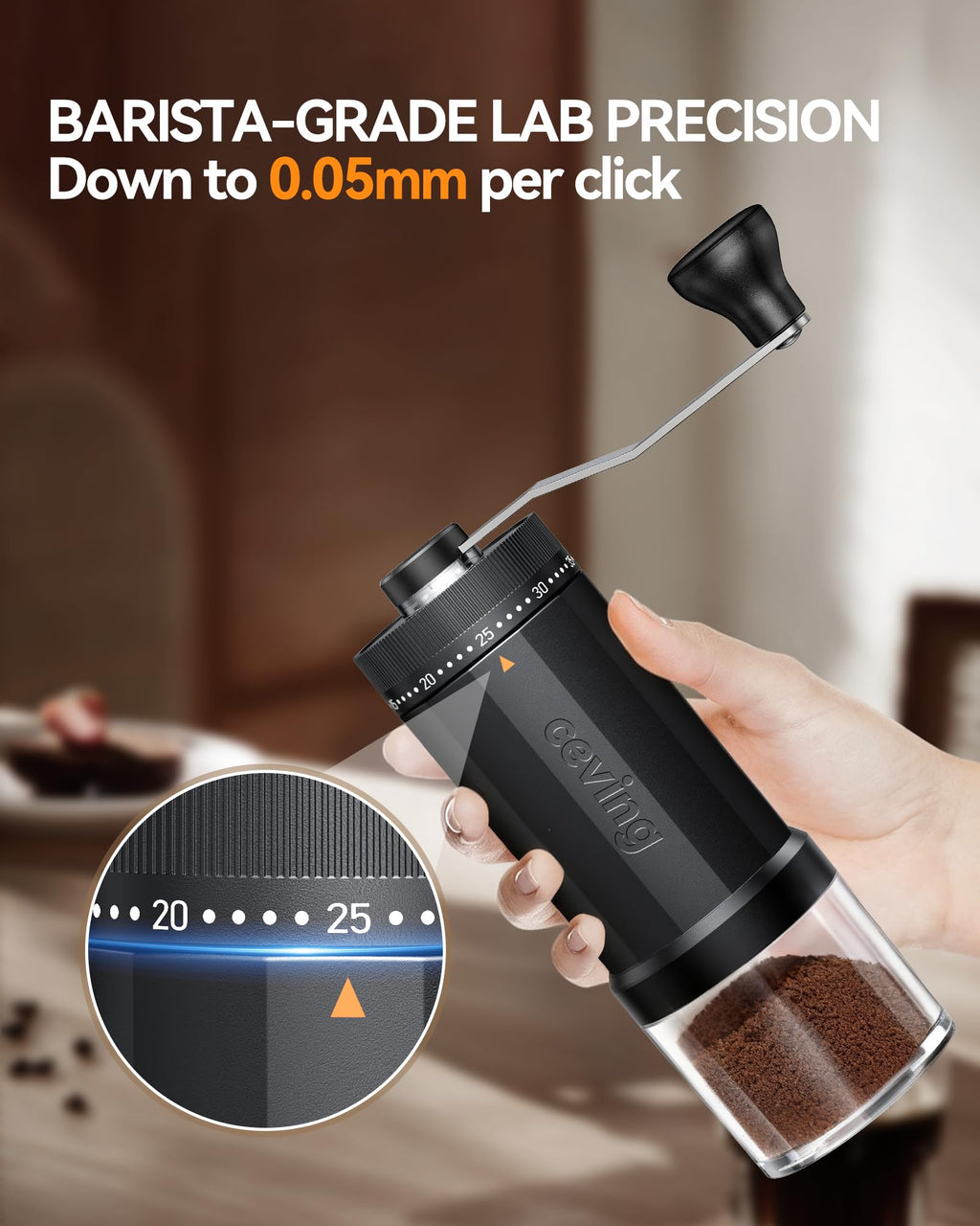 Mini Manual Coffee Grinder with 40 Adjustable Settings, Portable Hand Coffee Bean Mill with 30g Capacity, Conical Burr Coffee Grinder with Crank for Travel, Camping, Office, Espresso, Pour Over, etc