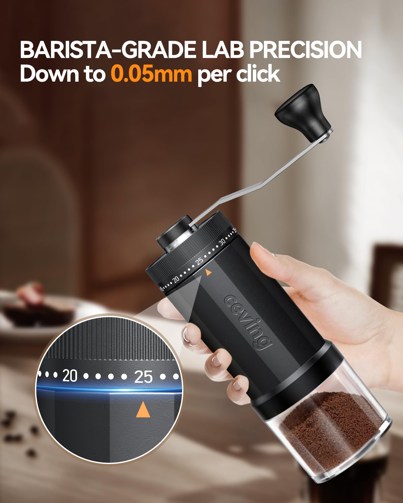 Mini Manual Coffee Grinder with 40 Adjustable Settings, Portable Hand Coffee Bean Mill with 30g Capacity, Conical Burr Coffee Grinder with Crank for Travel, Camping, Office, Espresso, Pour Over, etc