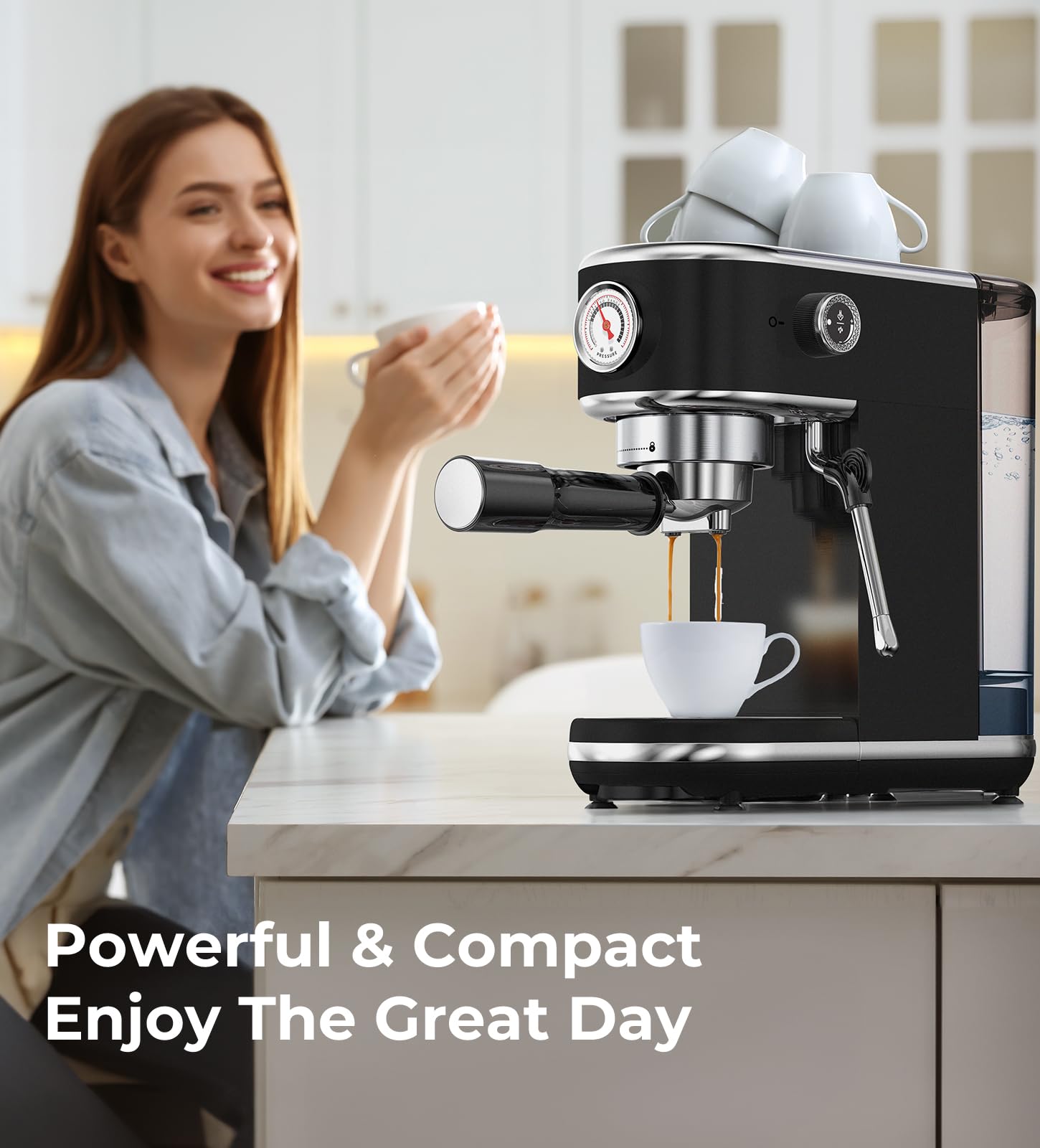 atatix Espresso Machine with Milk Frother, 20 Bar Pressure Espresso Maker, with 44OZ Removable Tank, Compact Stainless Steel Coffee Machine for Home, Office, Latte, Cappuccino, Macchiato, Silver