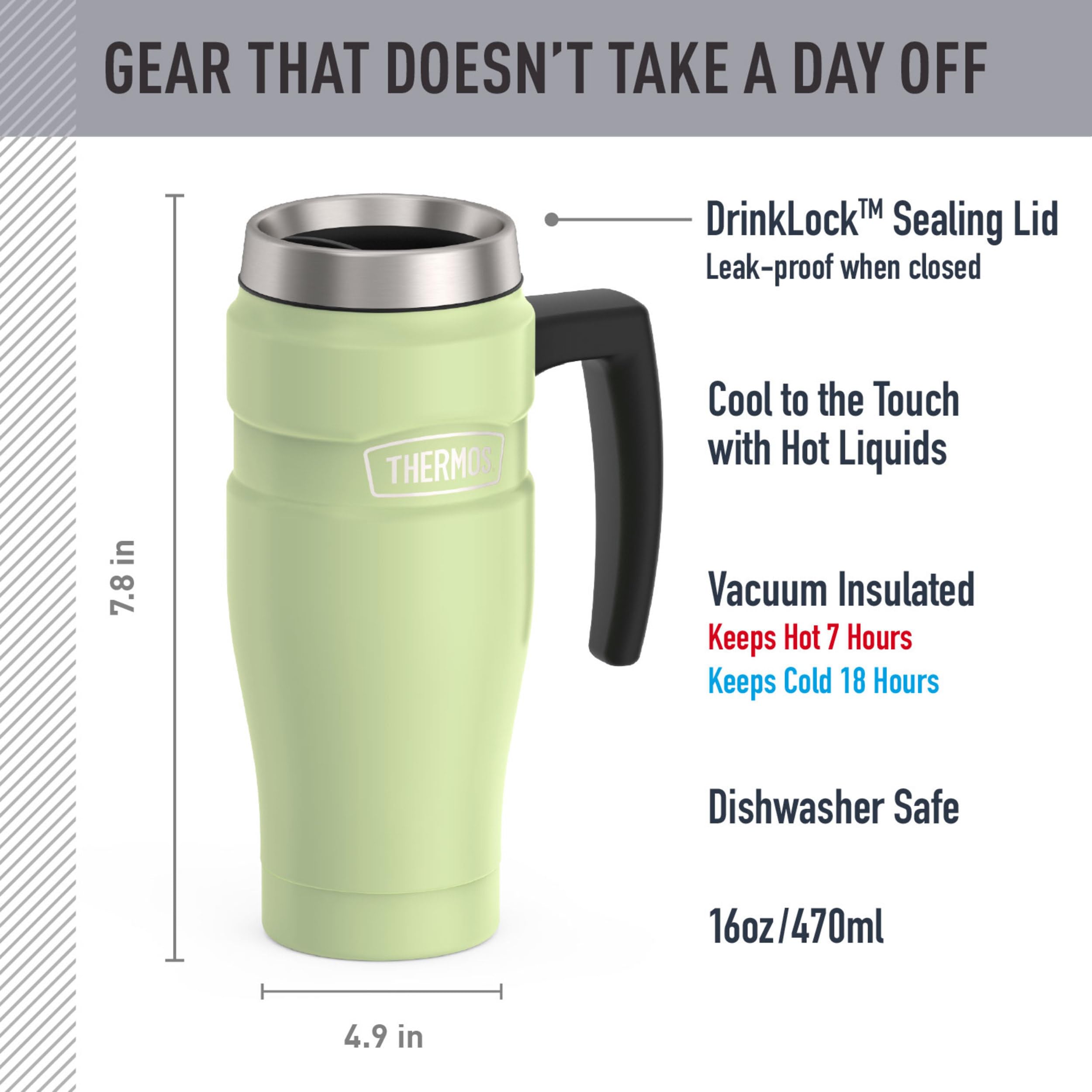 THERMOS Stainless King Vacuum-Insulated Travel Mug with Handle - 16oz, Midnight Blue - Thermos Tumbler for Hot & Cold Drinks - Leak & Sweat-Proof Stainless Steel Coffee Mug with Lid for Commuting