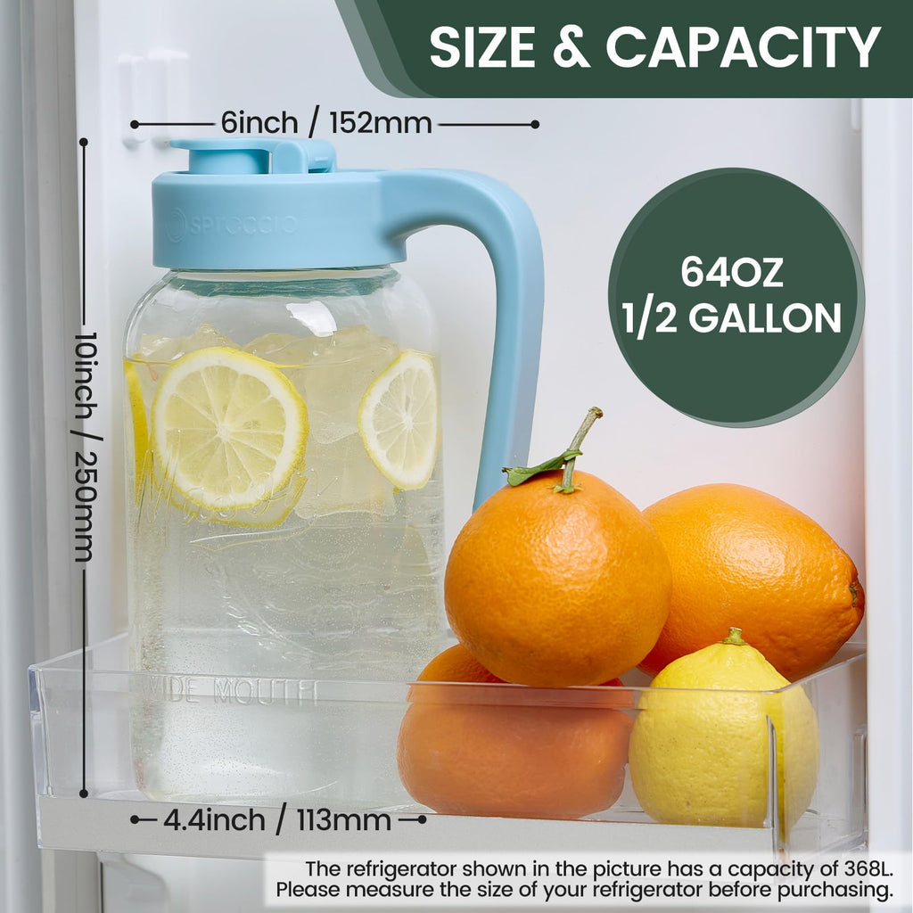 Mason Jar Pitcher - Airtight & Leakproof Glass Pitcher with Lid, Perfect for Breastmilk, Cold Brew, and Sun Tea, 2 Quart (64 oz) Mason Jar with Pour Spout Lid